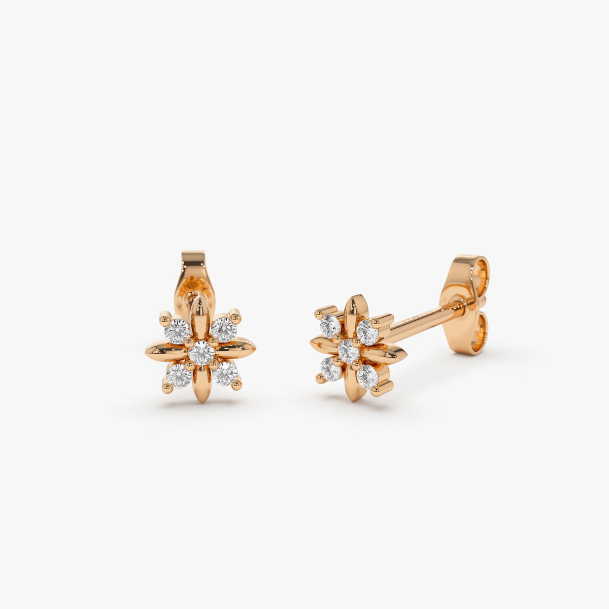 OBFJ1264 - Dainty Crisscross Cluster Diamond Studs earrings in selectable metal and diamond options - Roselle Jewelry view 5