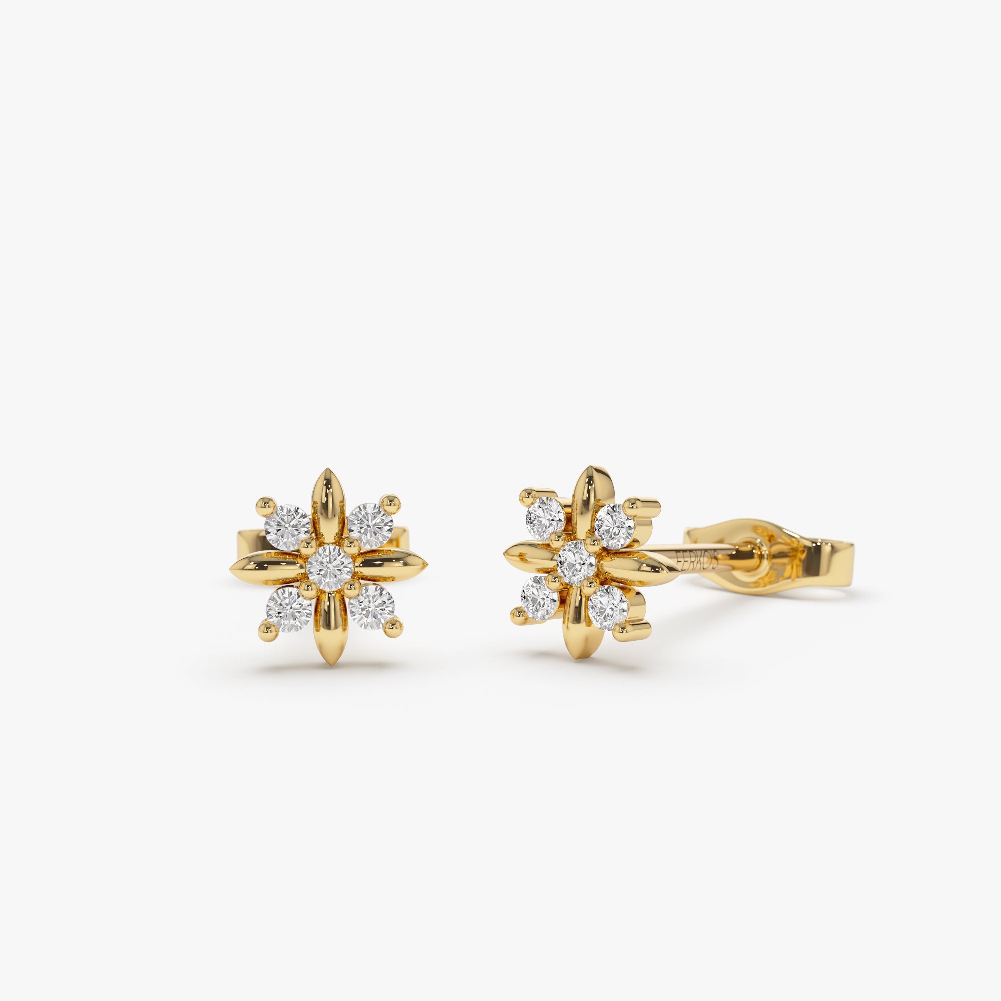 OBFJ1264 - Dainty Crisscross Cluster Diamond Studs earrings in selectable metal and diamond options - Roselle Jewelry view 7