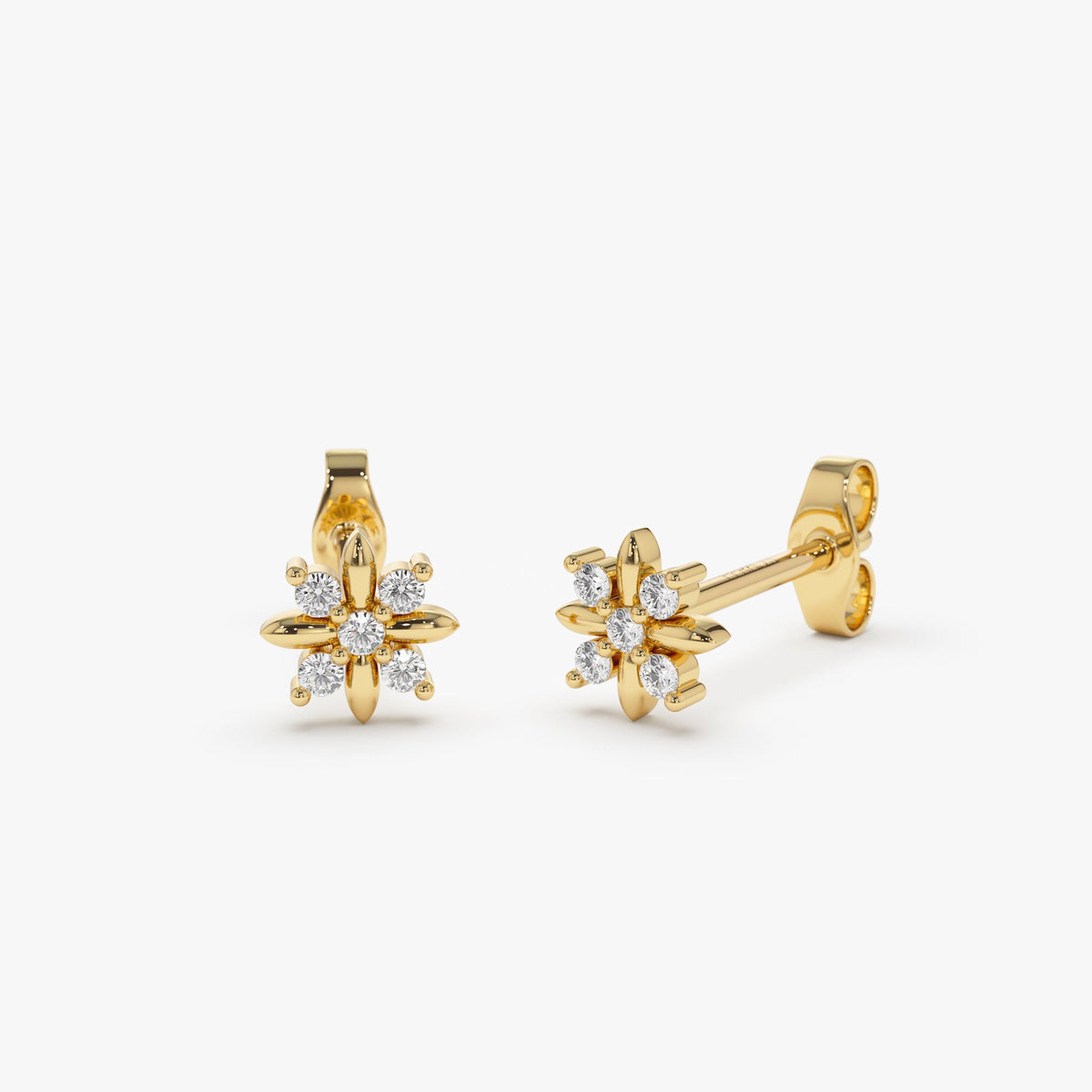 OBFJ1264 - Dainty Crisscross Cluster Diamond Studs earrings in selectable metal and diamond options - Roselle Jewelry view 1