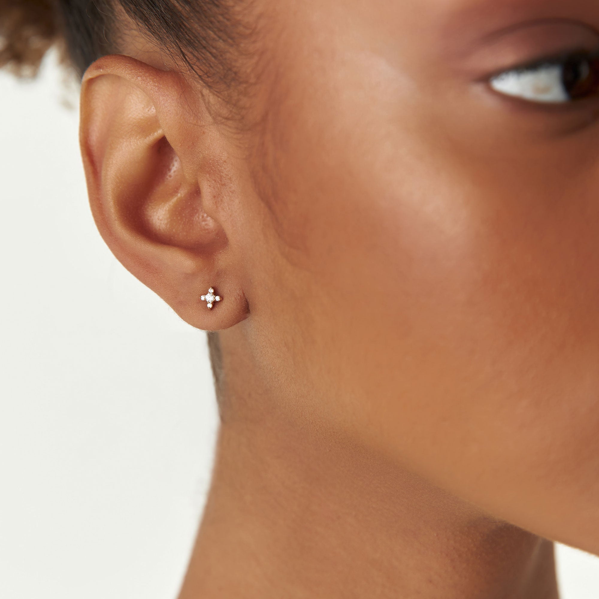 OBFJ0192 - Criss Cross X Diamond Earring Studs earrings in selectable metal and diamond options - Roselle Jewelry view 3