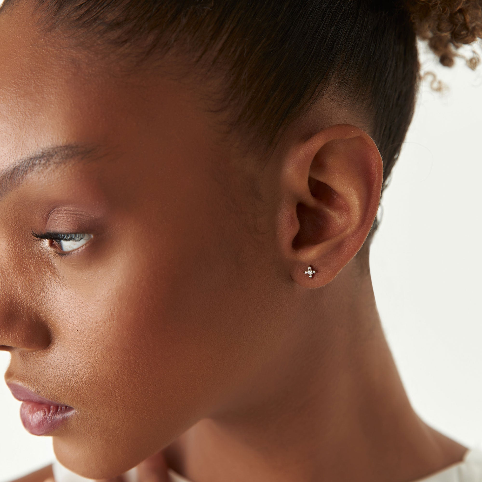 OBFJ0192 - Criss Cross X Diamond Earring Studs earrings in selectable metal and diamond options - Roselle Jewelry view 4