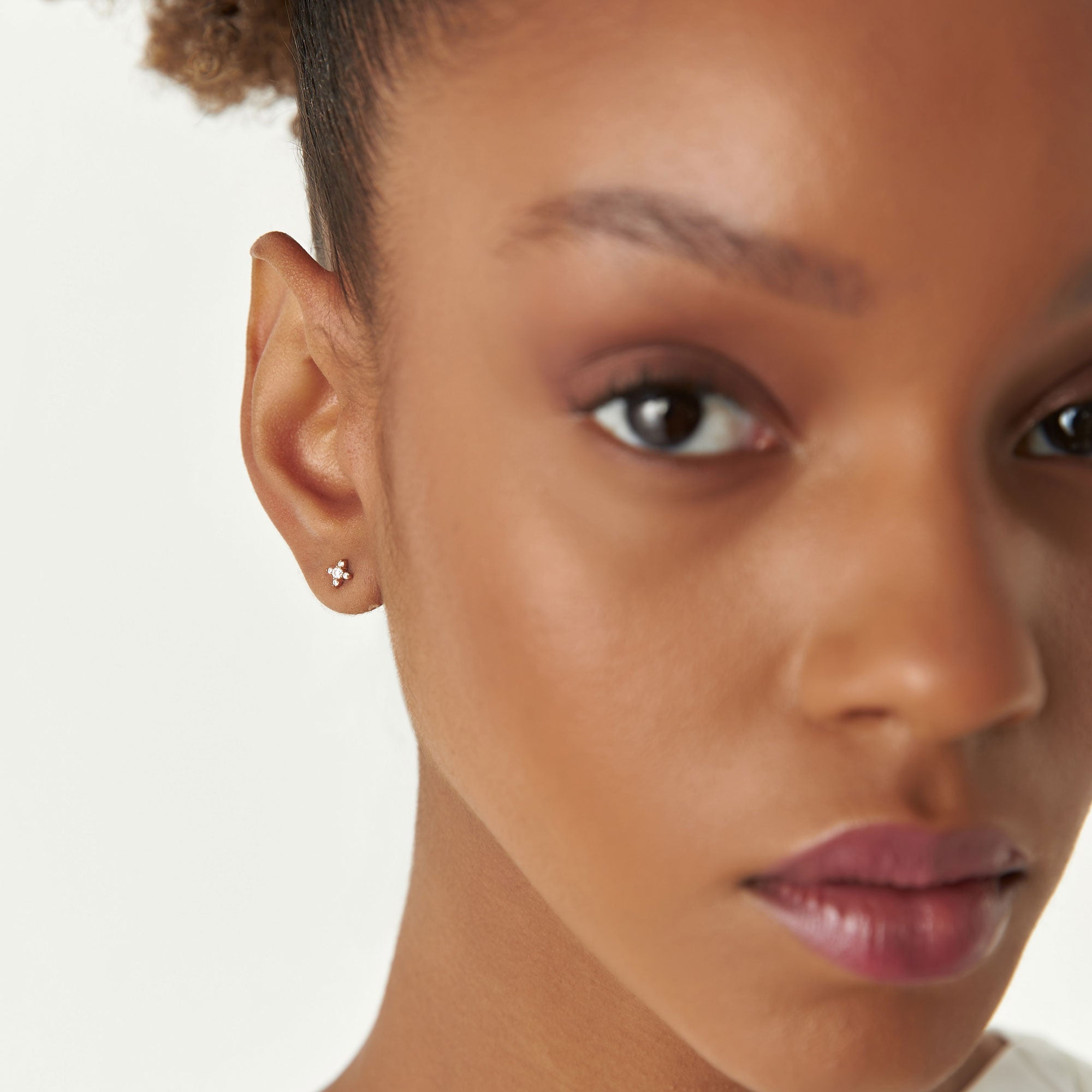 OBFJ0192 - Criss Cross X Diamond Earring Studs earrings in selectable metal and diamond options - Roselle Jewelry view 2