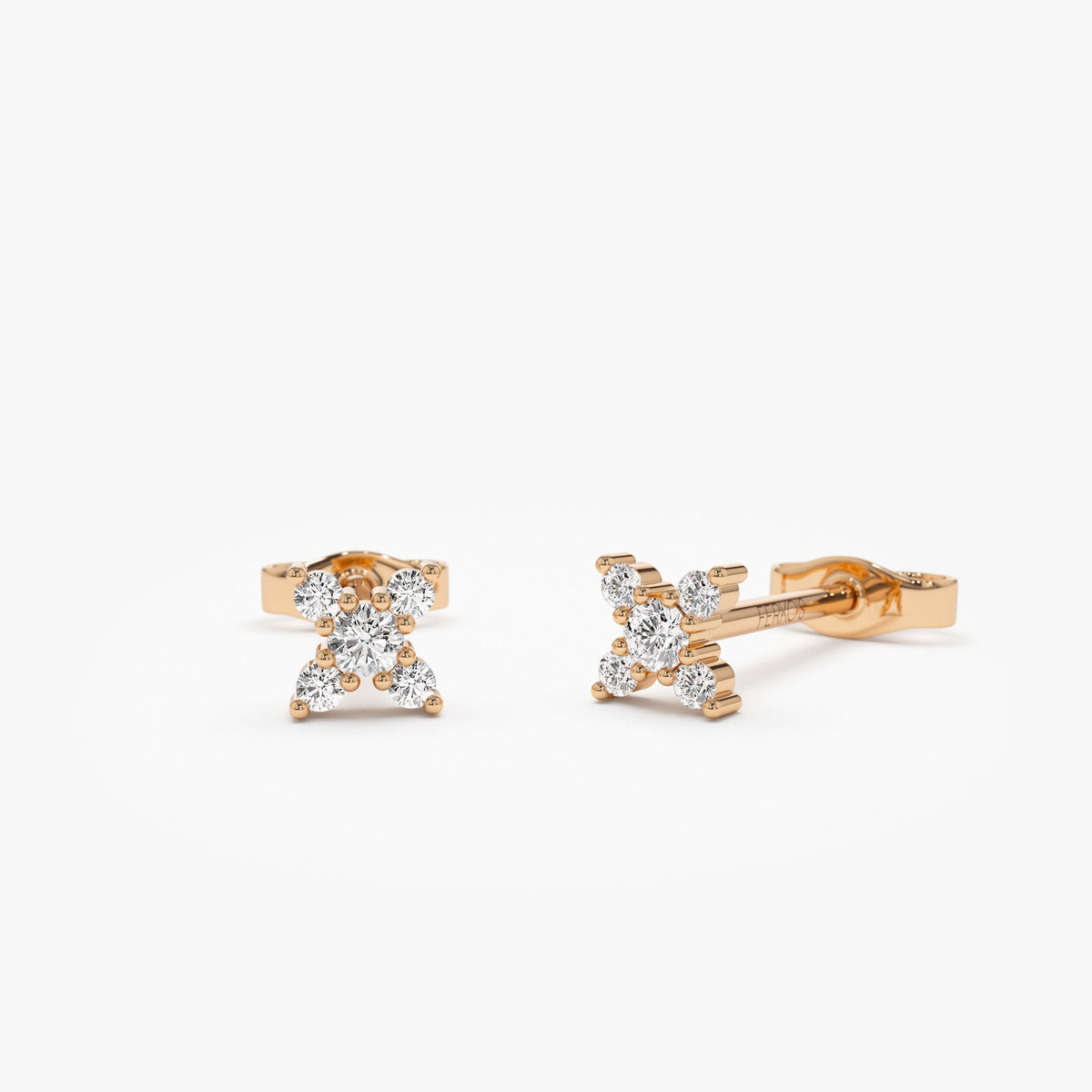 OBFJ0192 - Criss Cross X Diamond Earring Studs earrings in selectable metal and diamond options - Roselle Jewelry view 1
