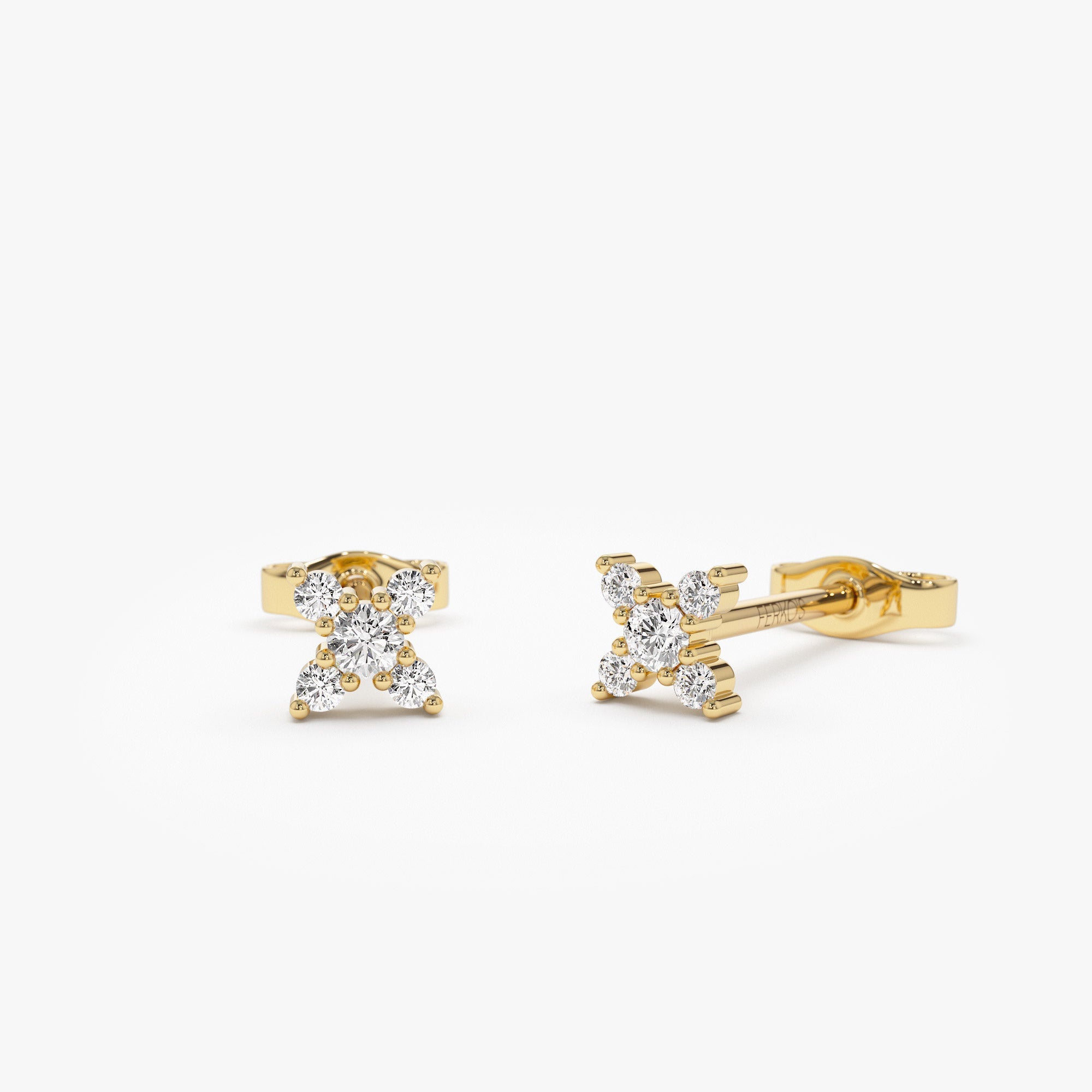 OBFJ1335 - 14K Gold Criss Cross X Diamond Earring Studs 1