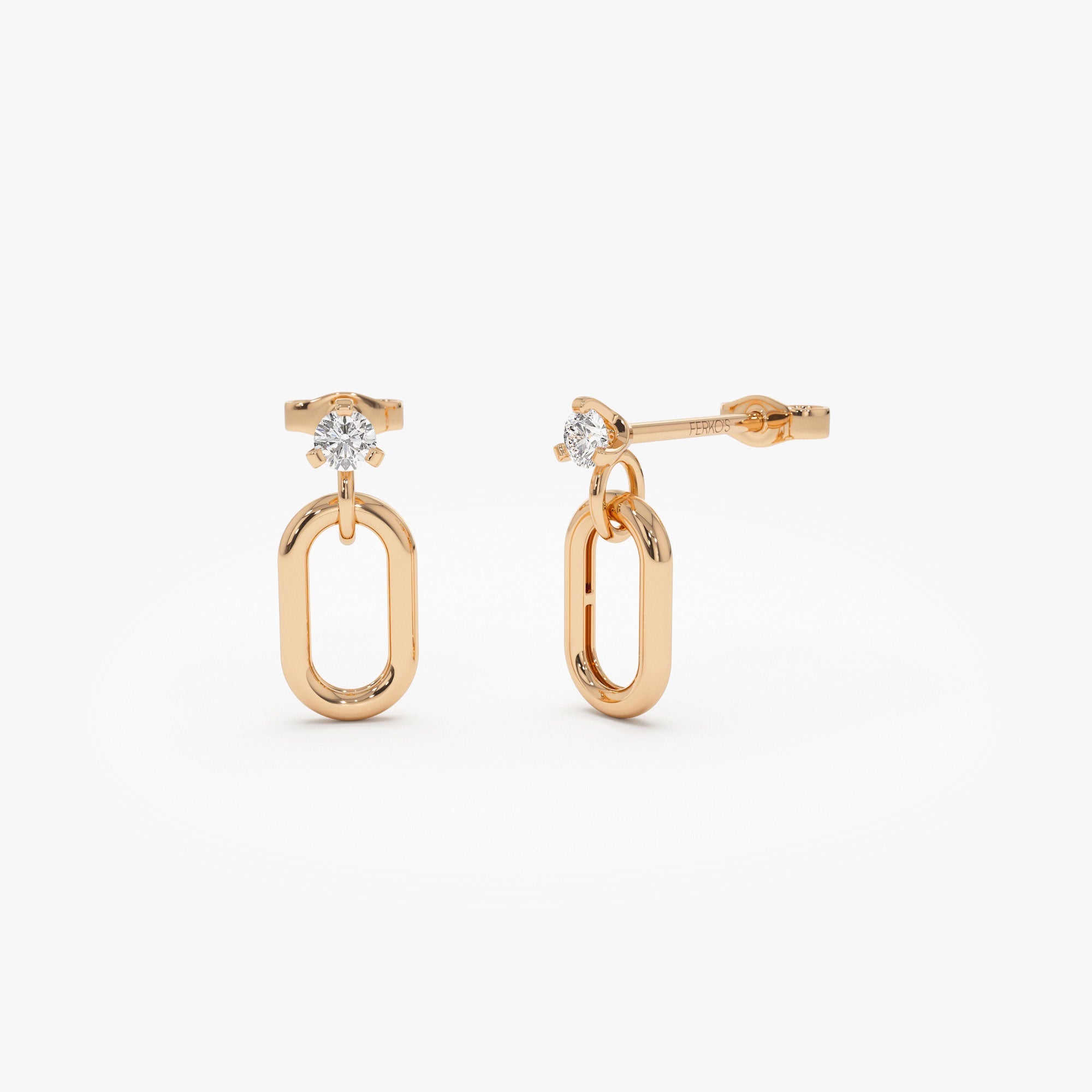 OBFJ1124 - Dainty Dangline Oval Link Diamond Earrings earrings in selectable metal and diamond options - Roselle Jewelry view 6