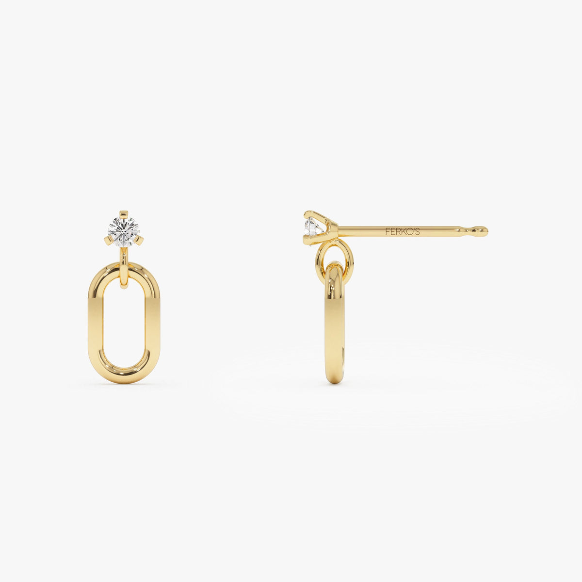 OBFJ1124 - Dainty Dangline Oval Link Diamond Earrings earrings in selectable metal and diamond options - Roselle Jewelry view 8