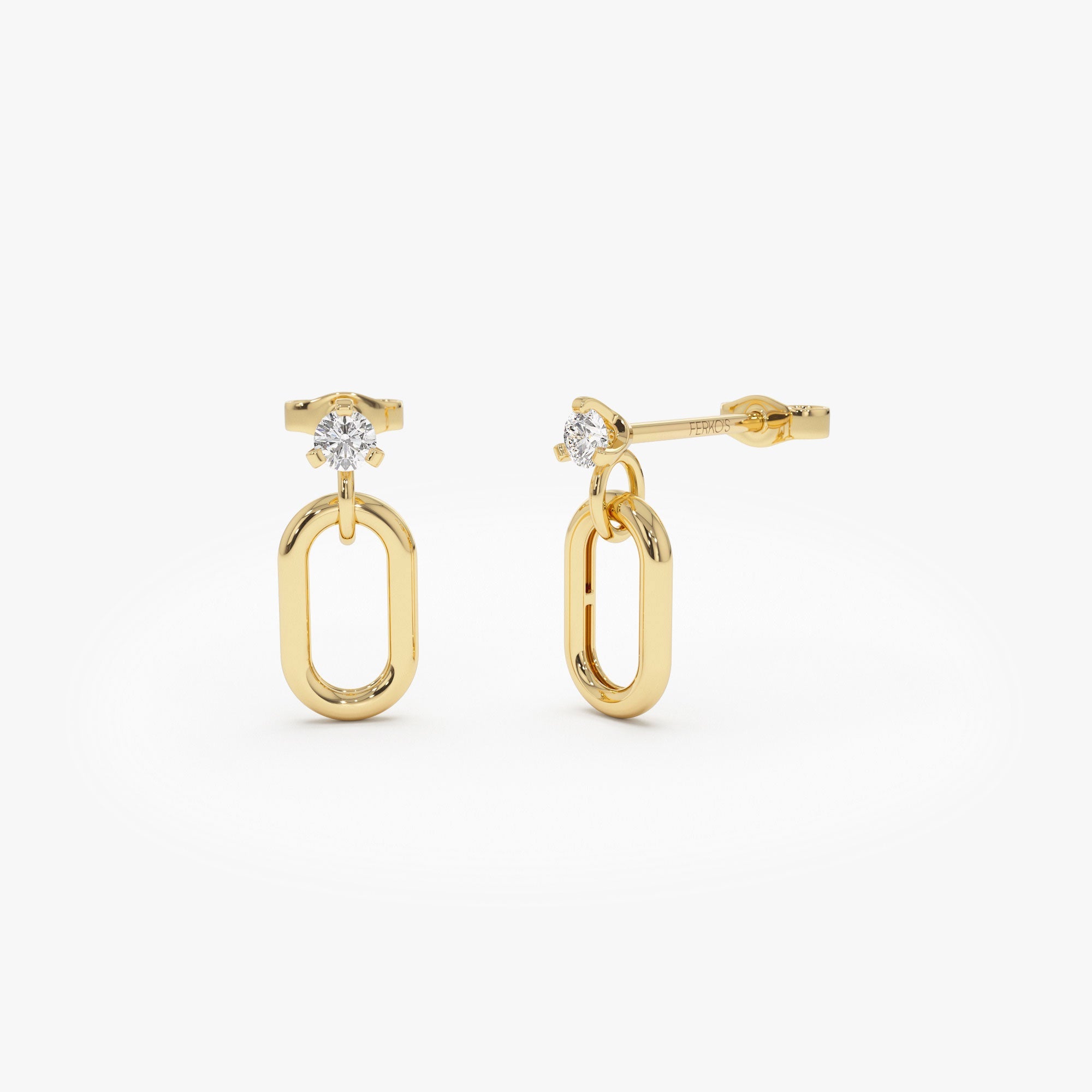 OBFJ1124 - Dainty Dangline Oval Link Diamond Earrings earrings in selectable metal and diamond options - Roselle Jewelry view 1