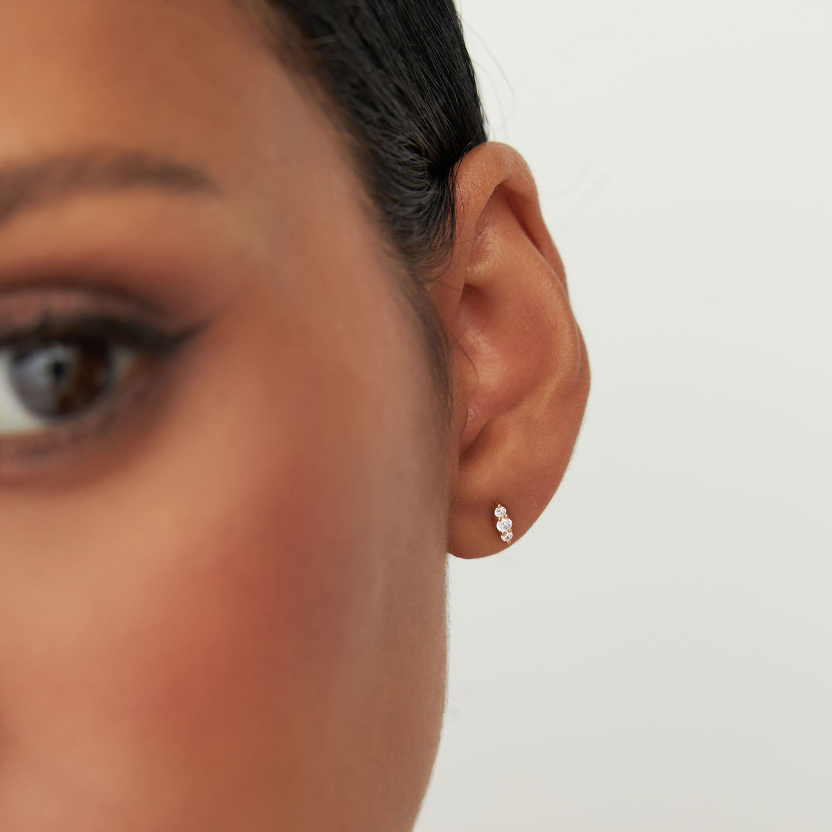 OBFJ1195 - Triple Diamond Stud Earrings earrings in selectable metal and diamond options - Roselle Jewelry view 3