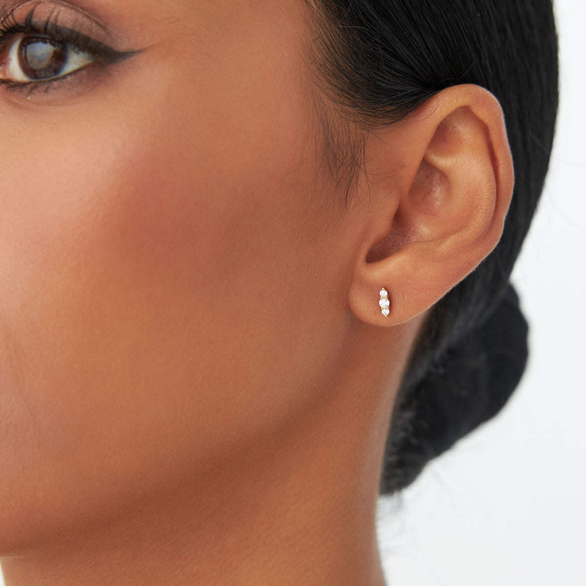 OBFJ1195 - Triple Diamond Stud Earrings earrings in selectable metal and diamond options - Roselle Jewelry view 2