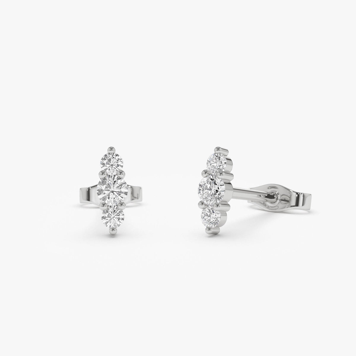 OBFJ1195 - Triple Diamond Stud Earrings earrings in selectable metal and diamond options - Roselle Jewelry view 6