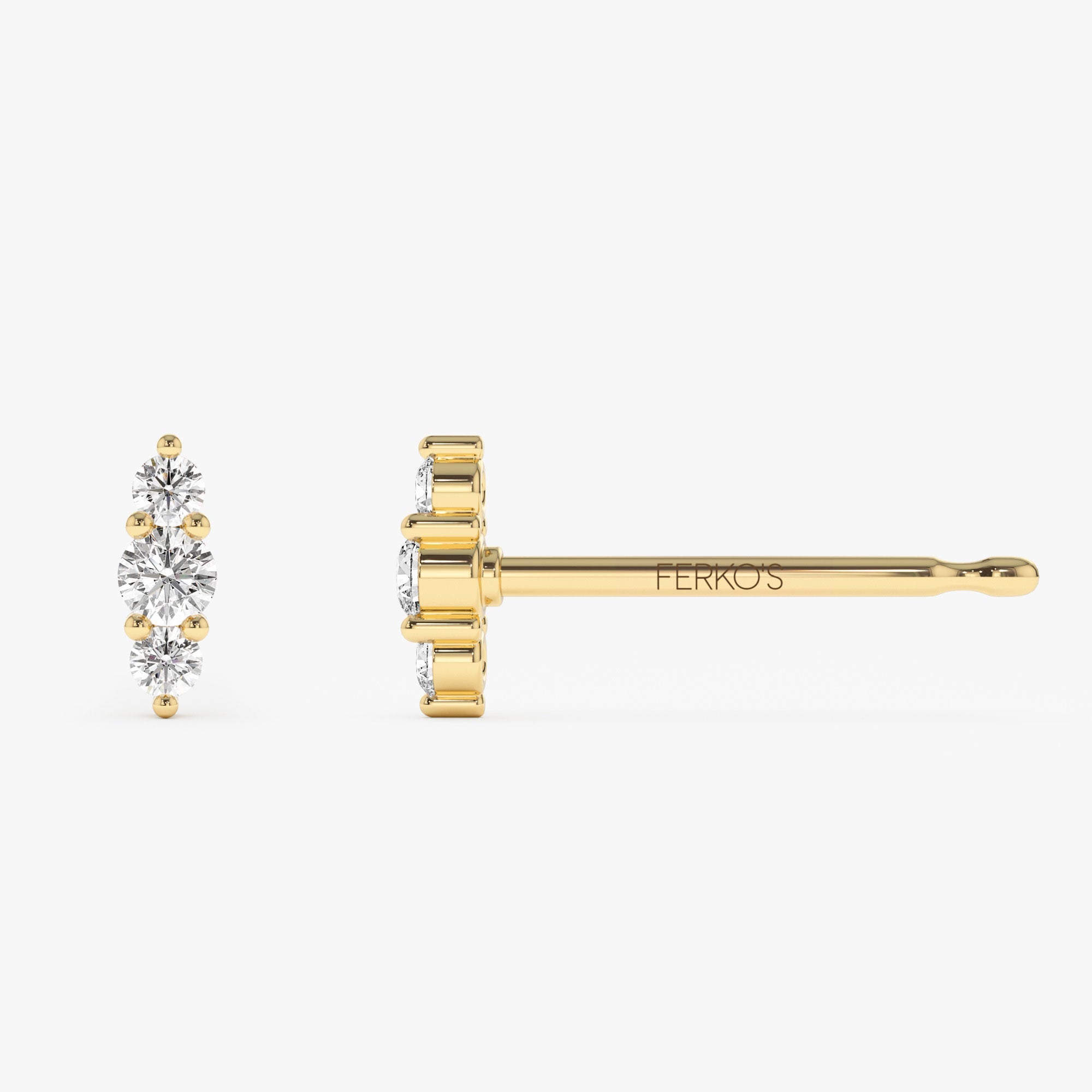 OBFJ1195 - Triple Diamond Stud Earrings earrings in selectable metal and diamond options - Roselle Jewelry view 7