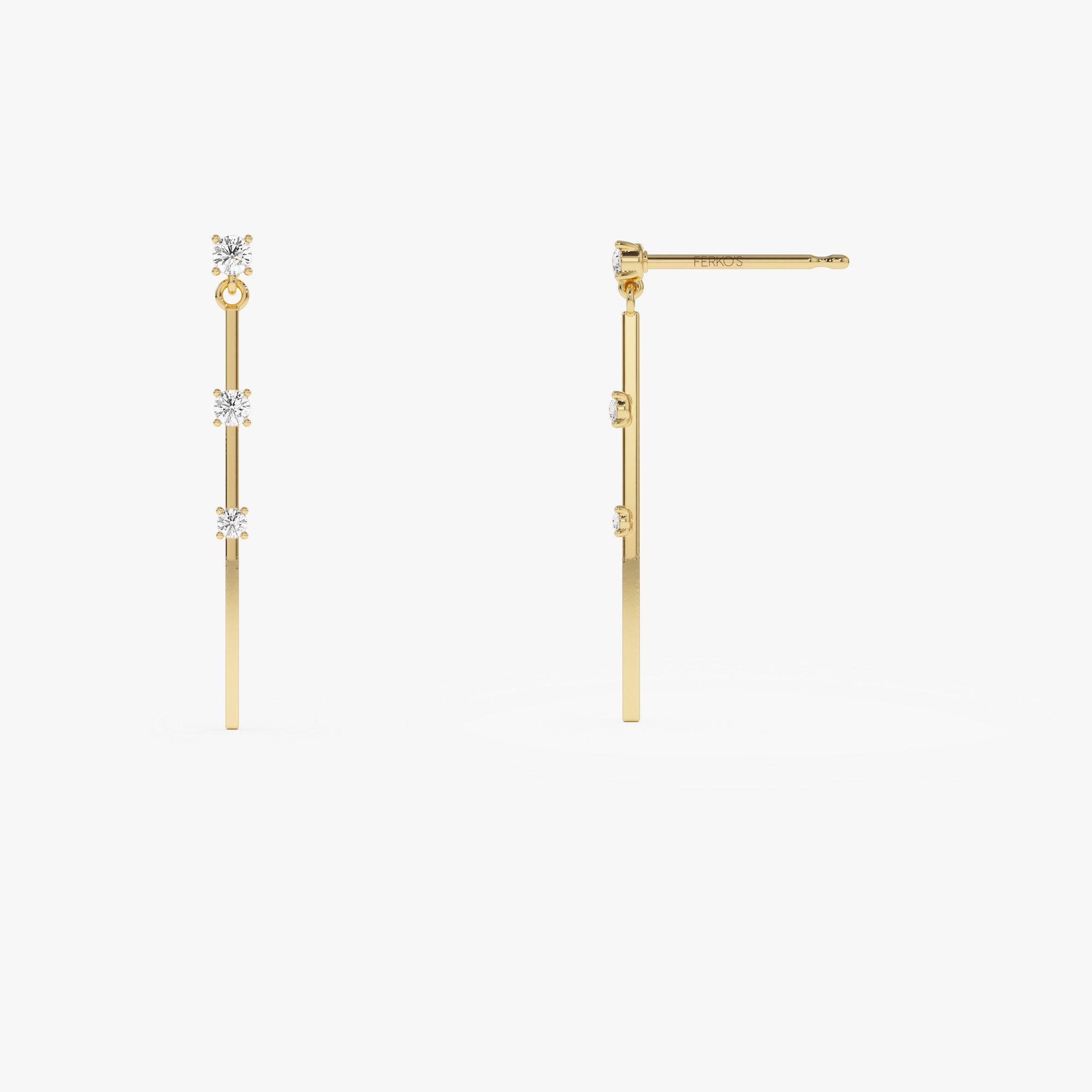 OBFJ1234 - 14K Linear Bar Triple Diamond Drop Earrings 6