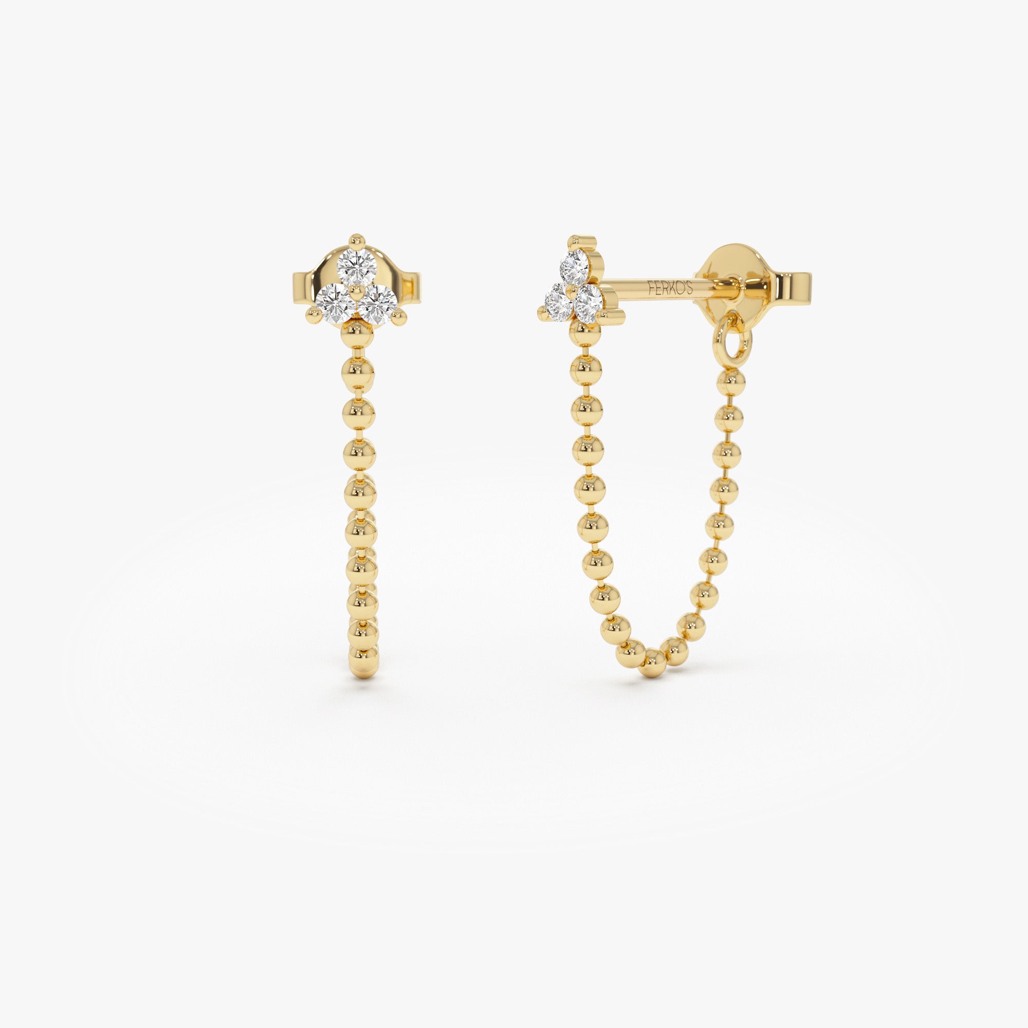 OBFJ0933 - 14k Trio Diamond Beaded Dangling Earrings 1