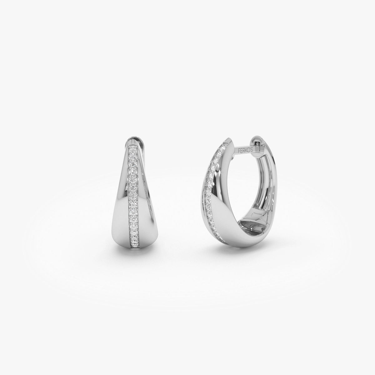 OBFJ1121 - Teardrop Diamond Hoop Earrings earrings in selectable metal and diamond options - Roselle Jewelry view 5