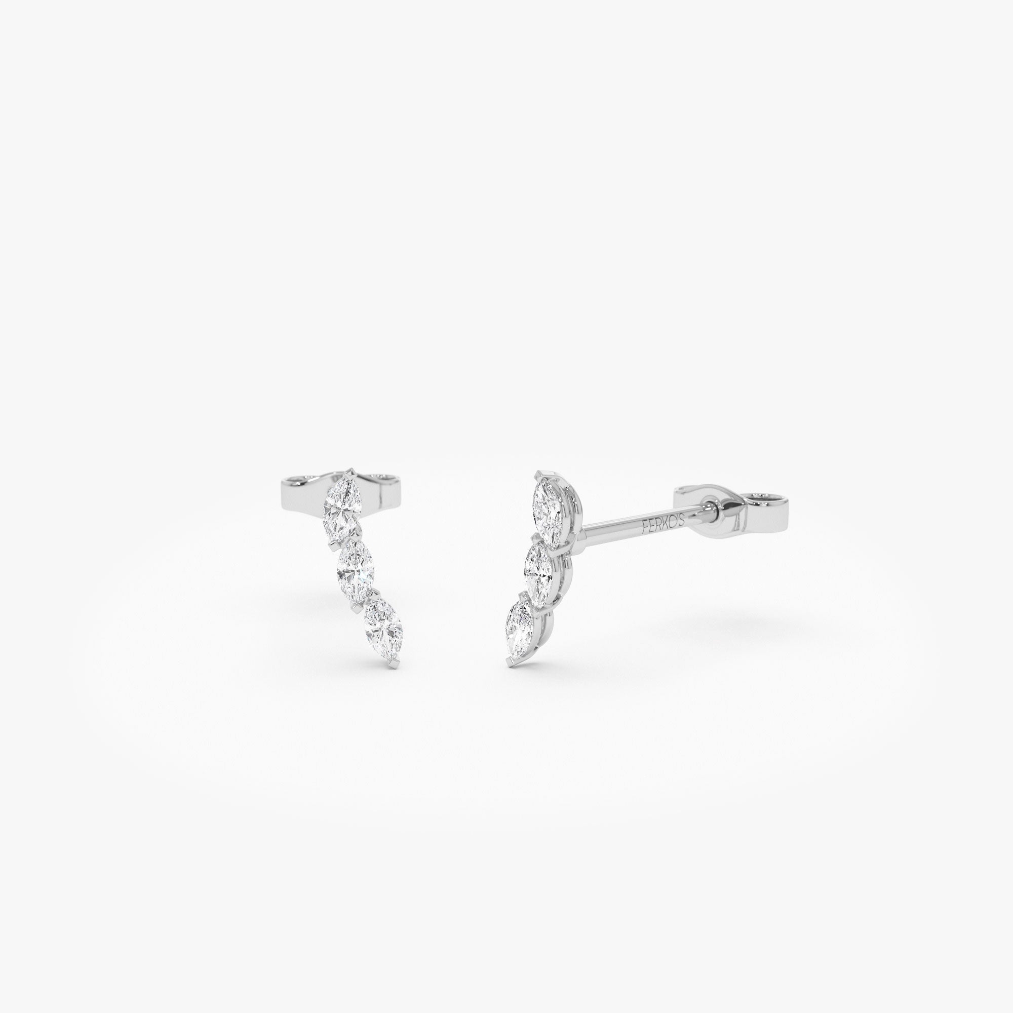 OBFJ1193 - 14k Three Stone Marquise Shaped Diamond Studs 6