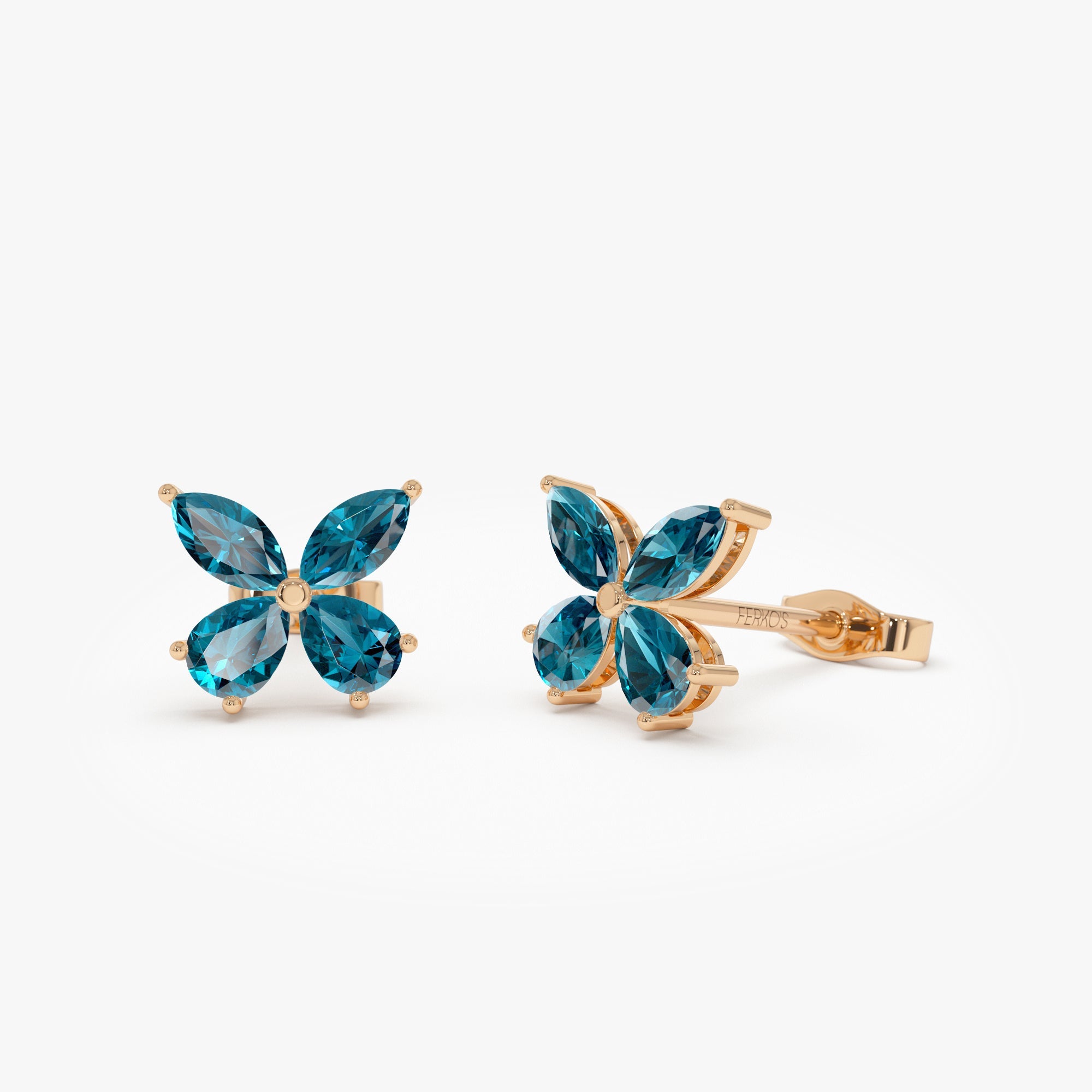 OBFJ0793 - 14K London Blue Topaz Butterfly Stud Earrings 5
