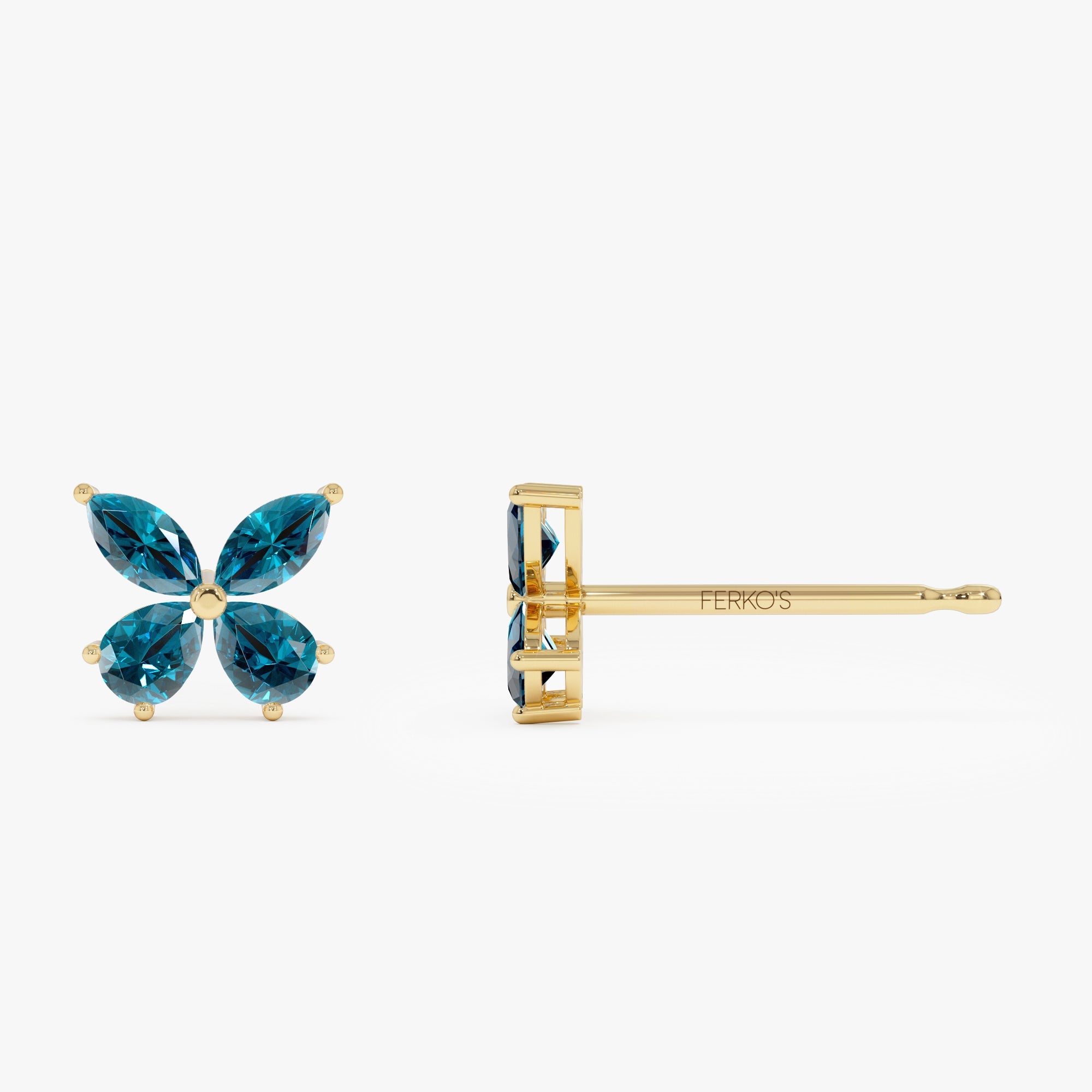 OBFJ0793 - 14K London Blue Topaz Butterfly Stud Earrings 6