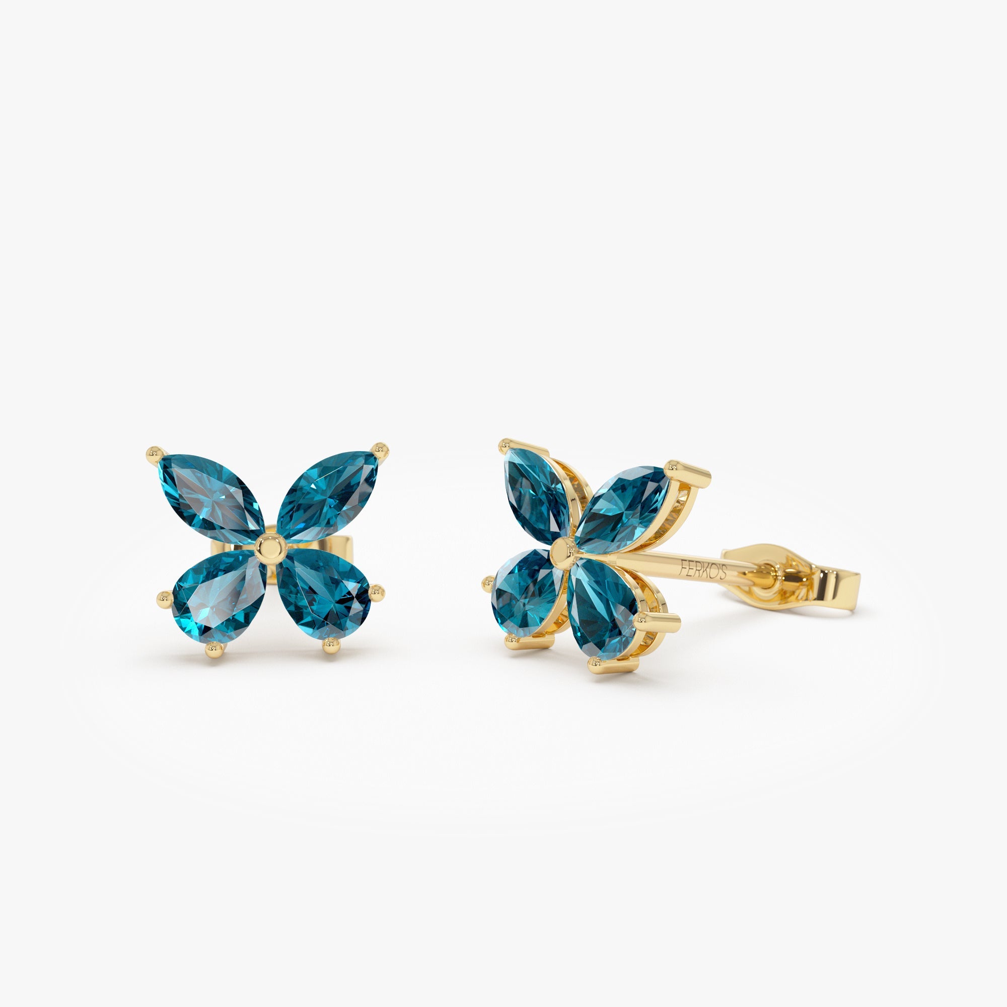 OBFJ0793 - 14K London Blue Topaz Butterfly Stud Earrings 1