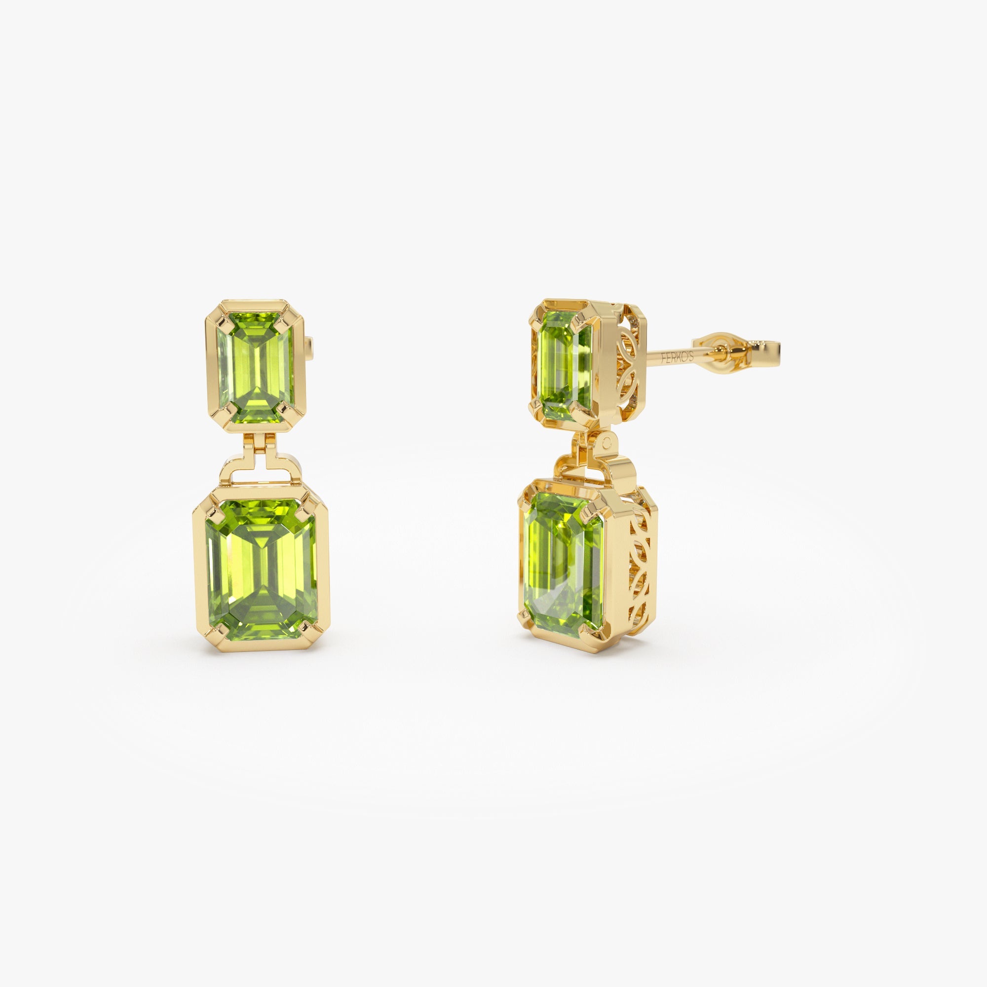OBFJ0806 - 14K Emerald Peridot Dangle Drop Earrings 1