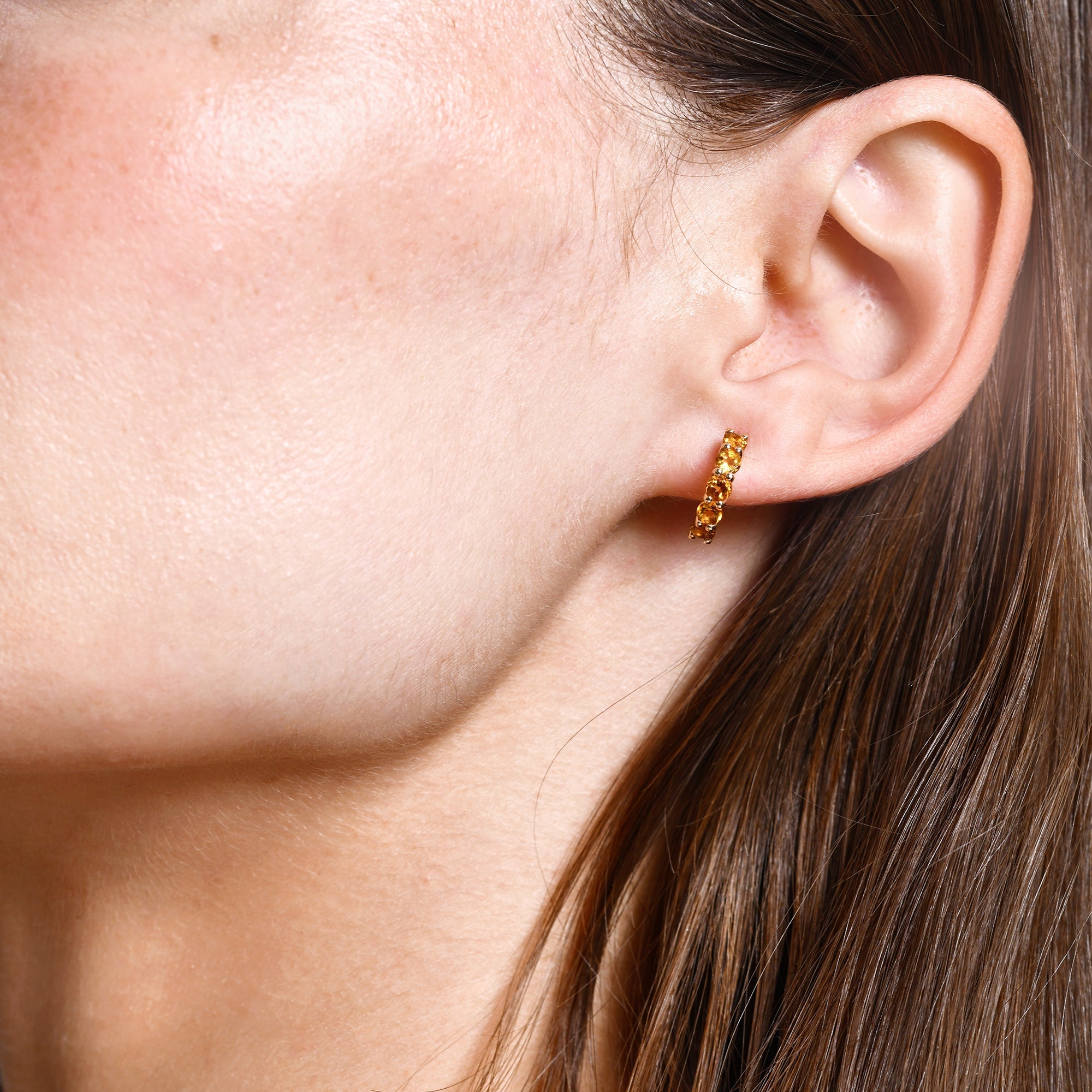 OBFJ0494 - Prong Set Citrine Half Hoops earrings in selectable metal and diamond options - Roselle Jewelry view 2