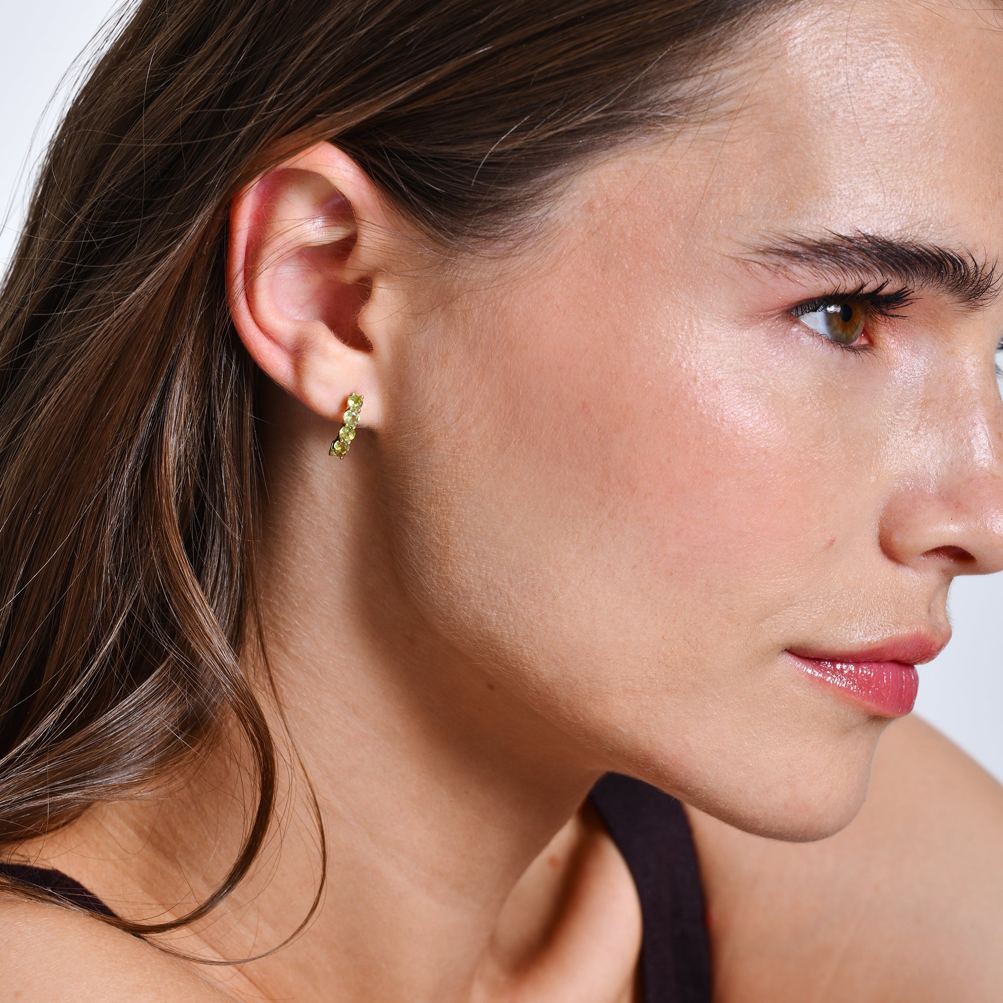 OBFJ0492 - 14K Prong Set Peridot Half Hoops 2