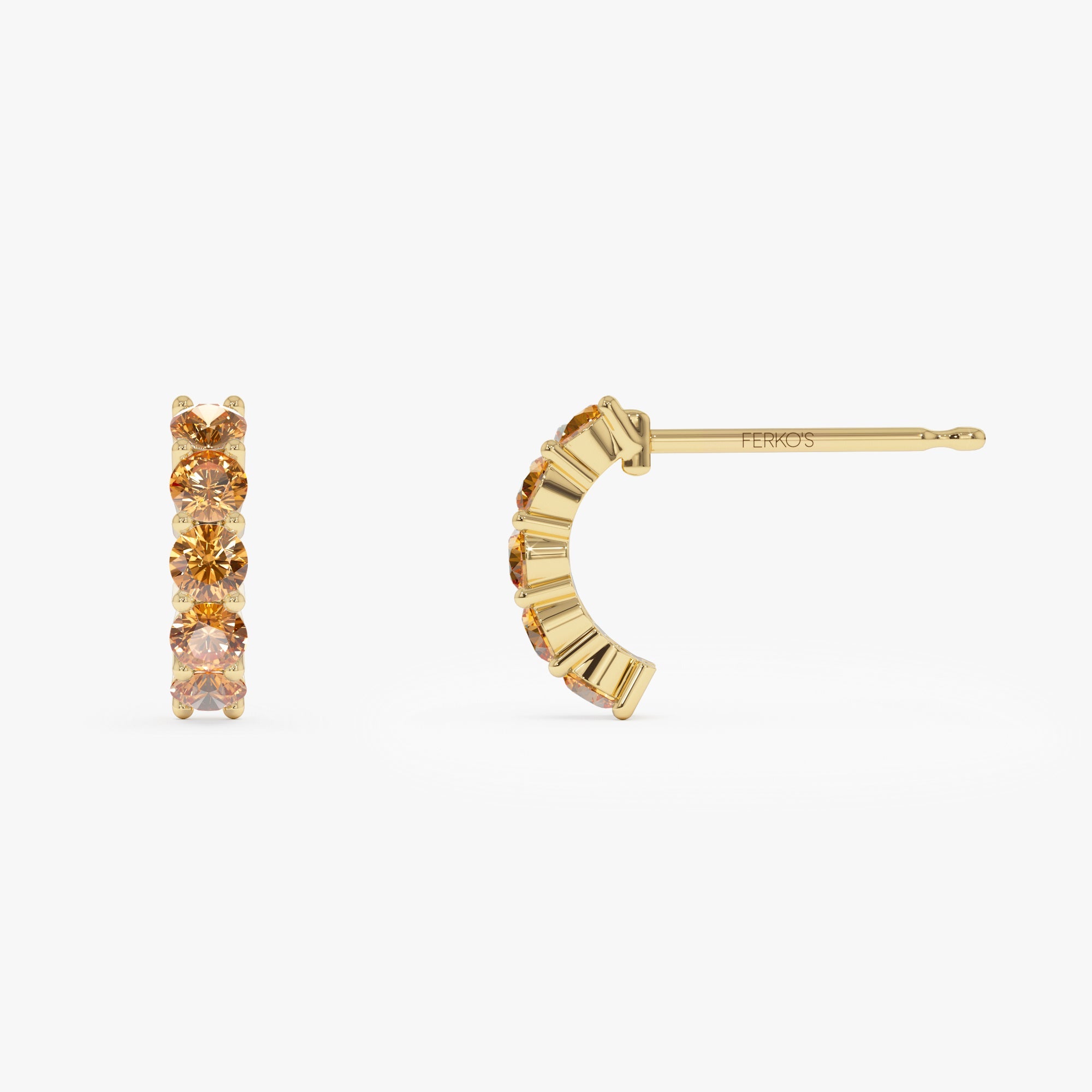 OBFJ0494 - Prong Set Citrine Half Hoops earrings in selectable metal and diamond options - Roselle Jewelry view 6