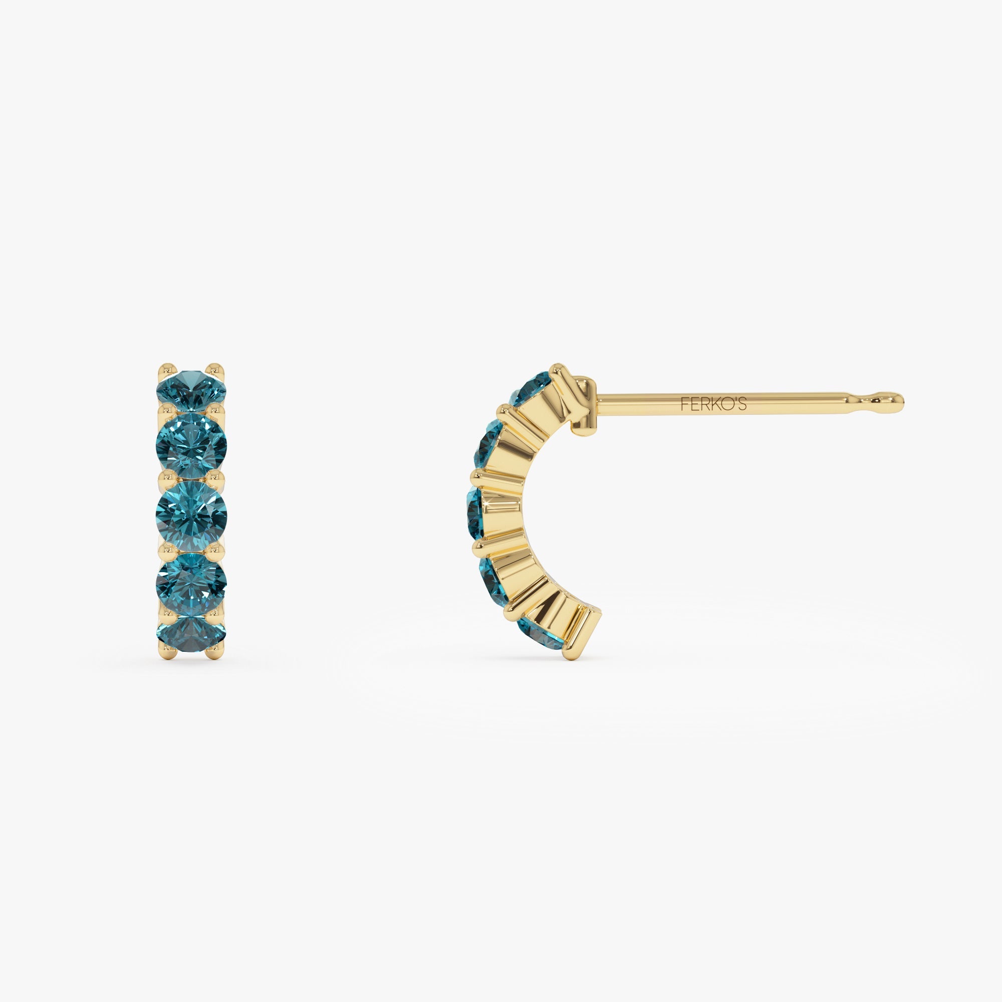 OBFJ0491 - 14K Prong Set London Blue Topaz Half Hoops 7