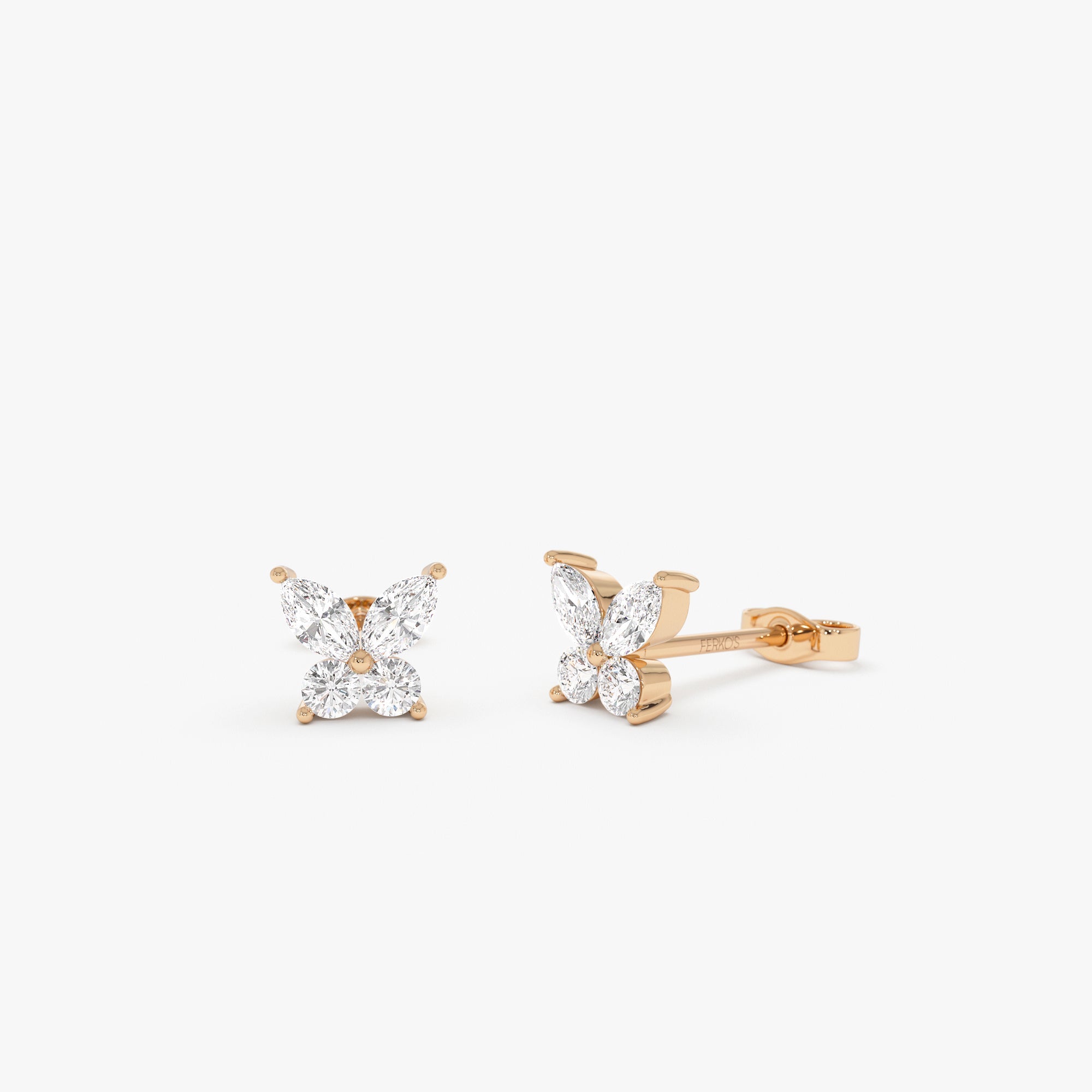OBFJ0639 - Marquise and Round Diamond Butterfly Studs earrings in selectable metal and diamond options - Roselle Jewelry view 6