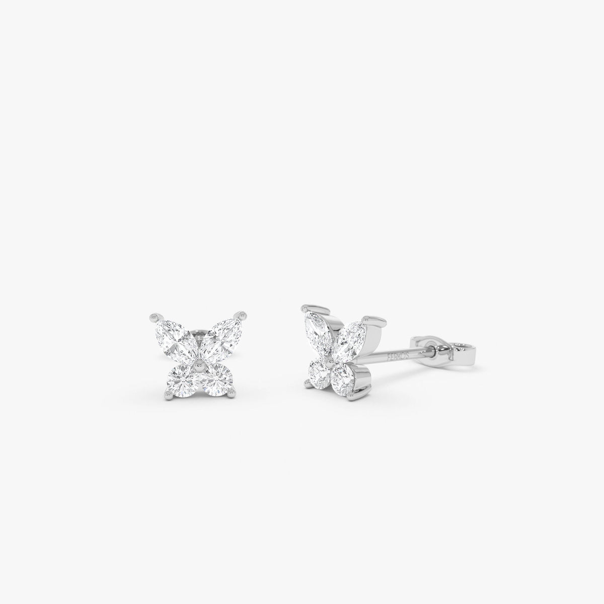 OBFJ0639 - Marquise and Round Diamond Butterfly Studs earrings in selectable metal and diamond options - Roselle Jewelry view 5