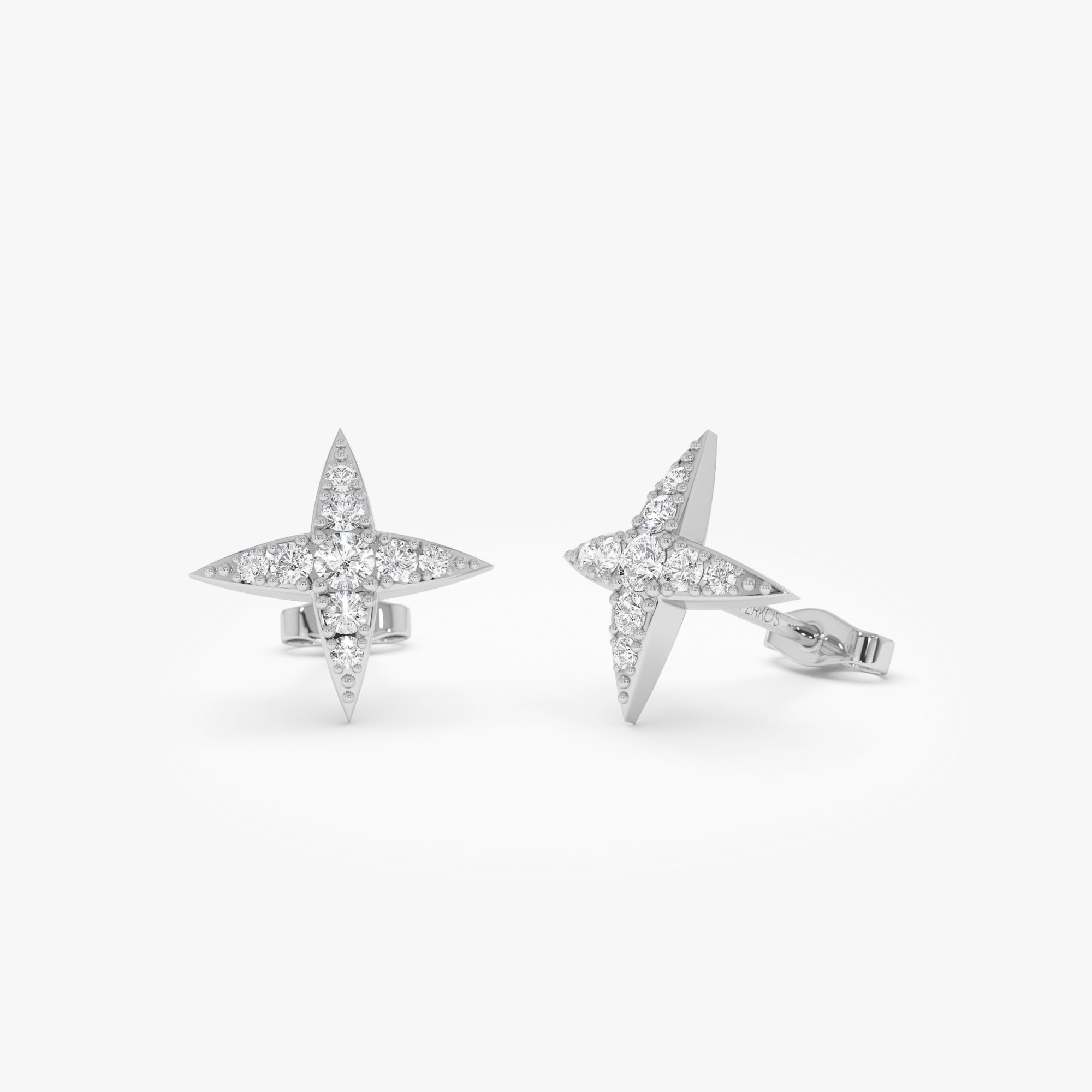 OBFJ0667 - 14k Diamond Cluster Star Stud Earrings 6