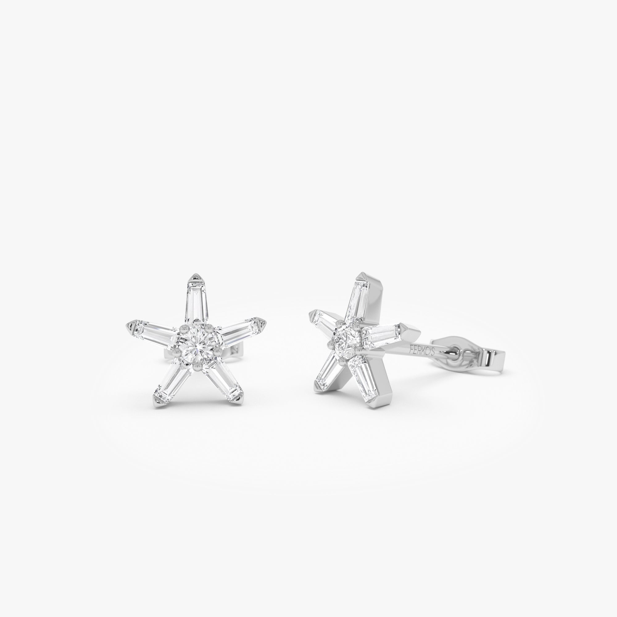OBFJ0658 - 14k Baguette Diamond Star Earrings 6