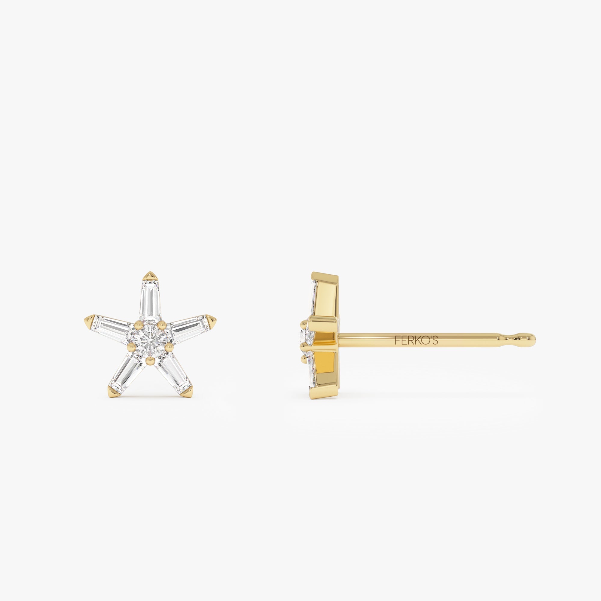 OBFJ0658 - 14k Baguette Diamond Star Earrings 7