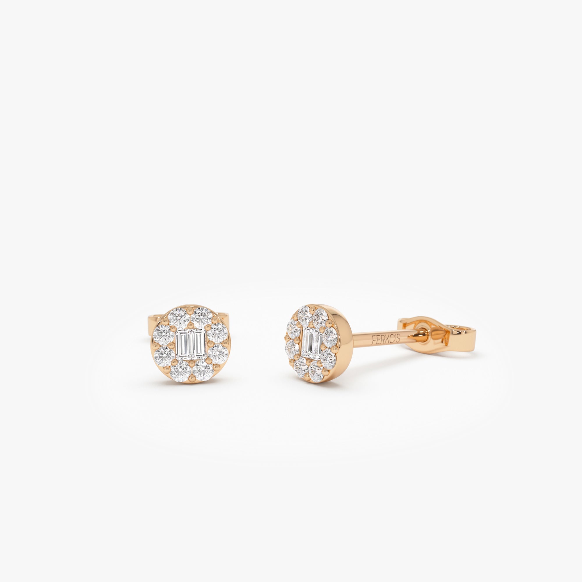 OBFJ0657 - Baguette Diamond Halo Earrings earrings in selectable metal and diamond options - Roselle Jewelry view 5