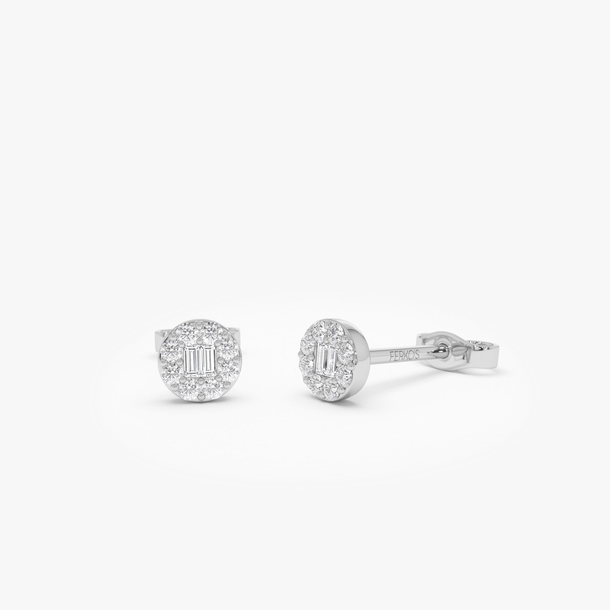 OBFJ0657 - Baguette Diamond Halo Earrings earrings in selectable metal and diamond options - Roselle Jewelry view 6