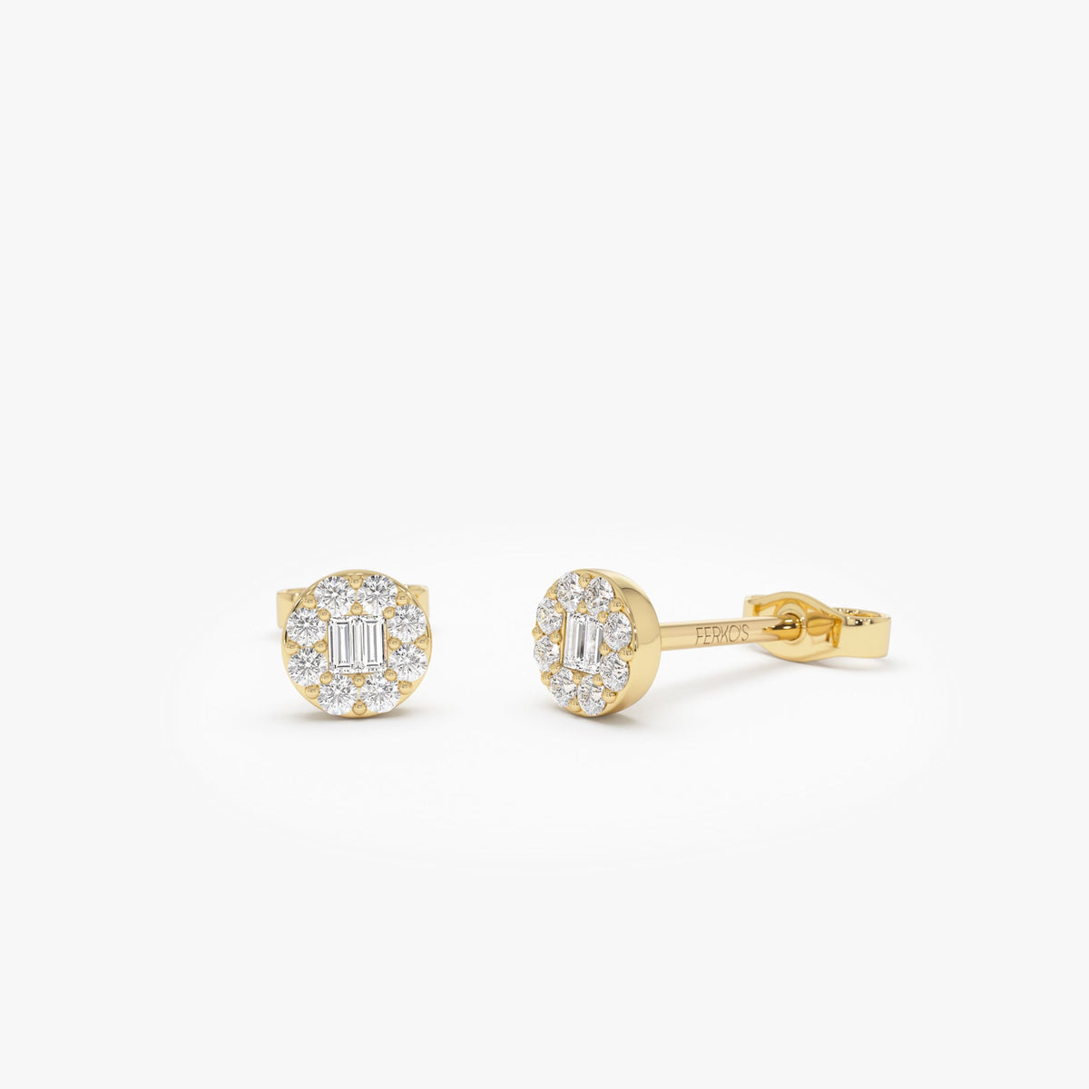 OBFJ0657 - Baguette Diamond Halo Earrings earrings in selectable metal and diamond options - Roselle Jewelry view 1