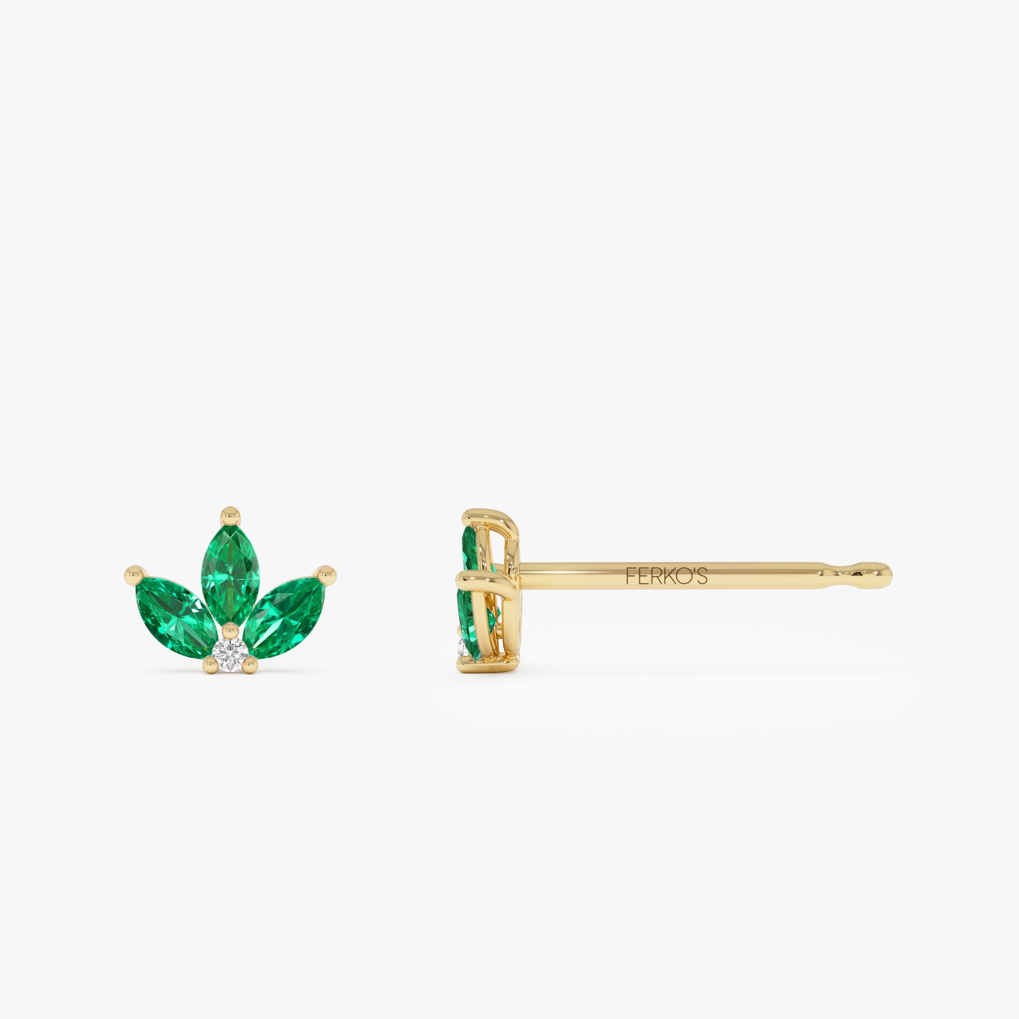 OBFJ0656 - 14k Emerald Petal and Diamond Stud Earrings 3