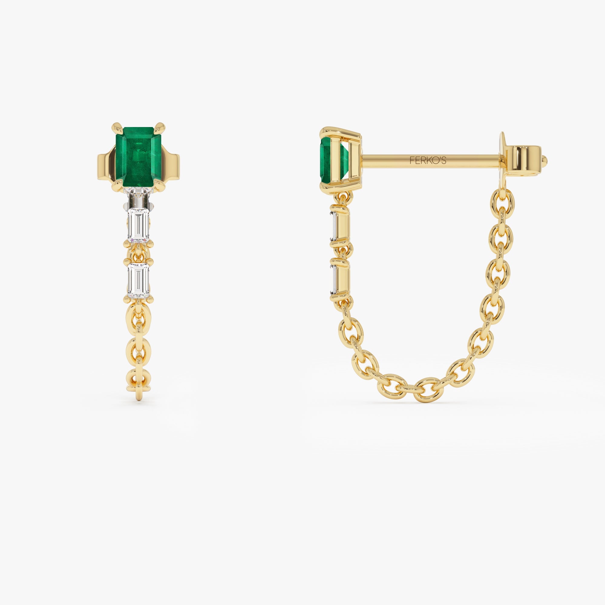OBFJ0540 - 14k Emerald Cut Drop Linked Earrings 6