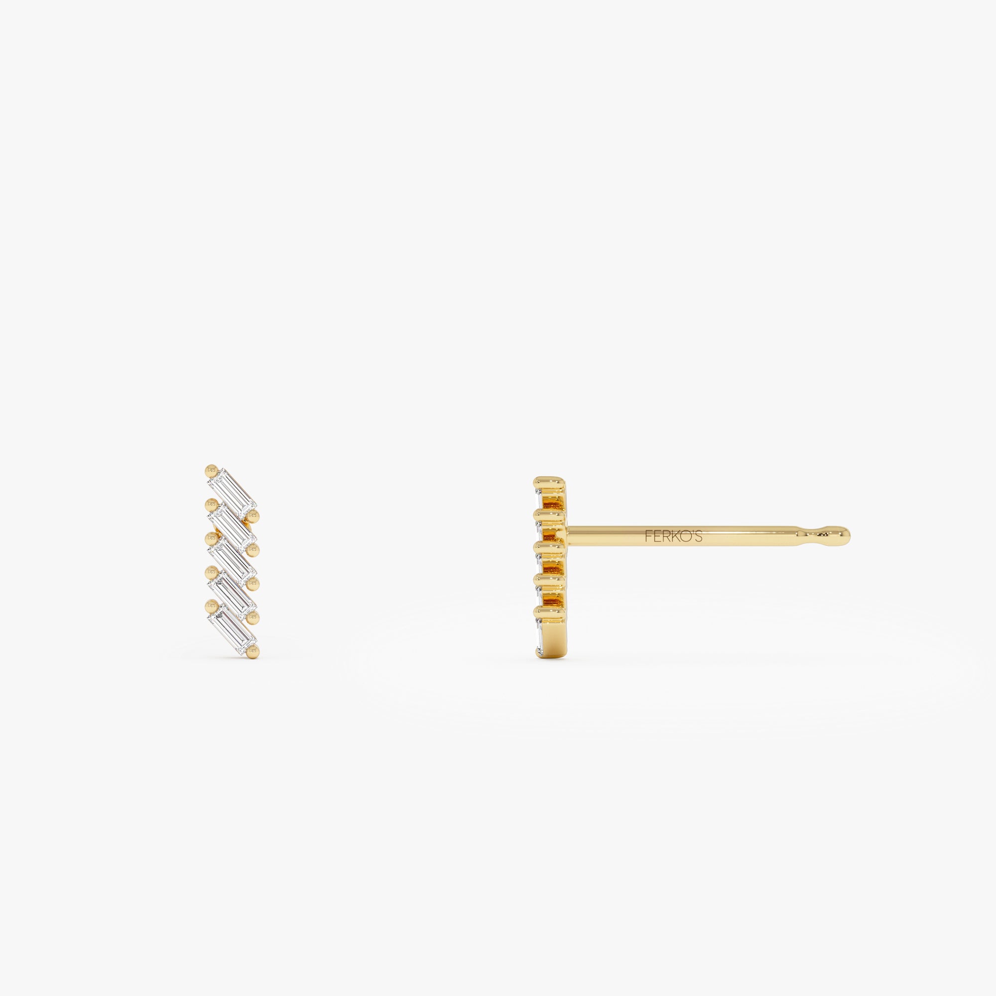 OBFJ0630 - 14k Gold Geometric Baguette Diamond Studs 7
