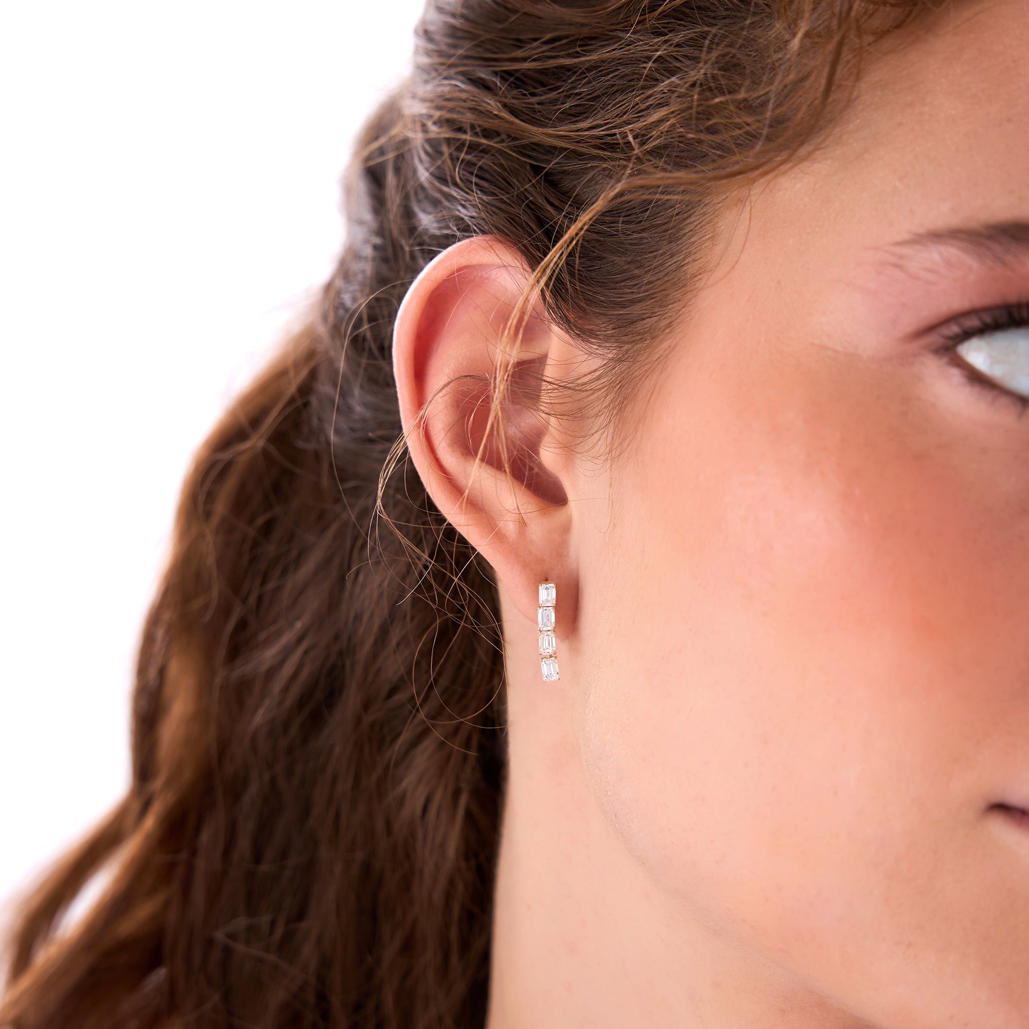 OBFJ0576 - 1.60 Ctw 14k Prong Setting Emerald Cut Lab Grown Diamond Dangling Stud Earrings - Alia 4
