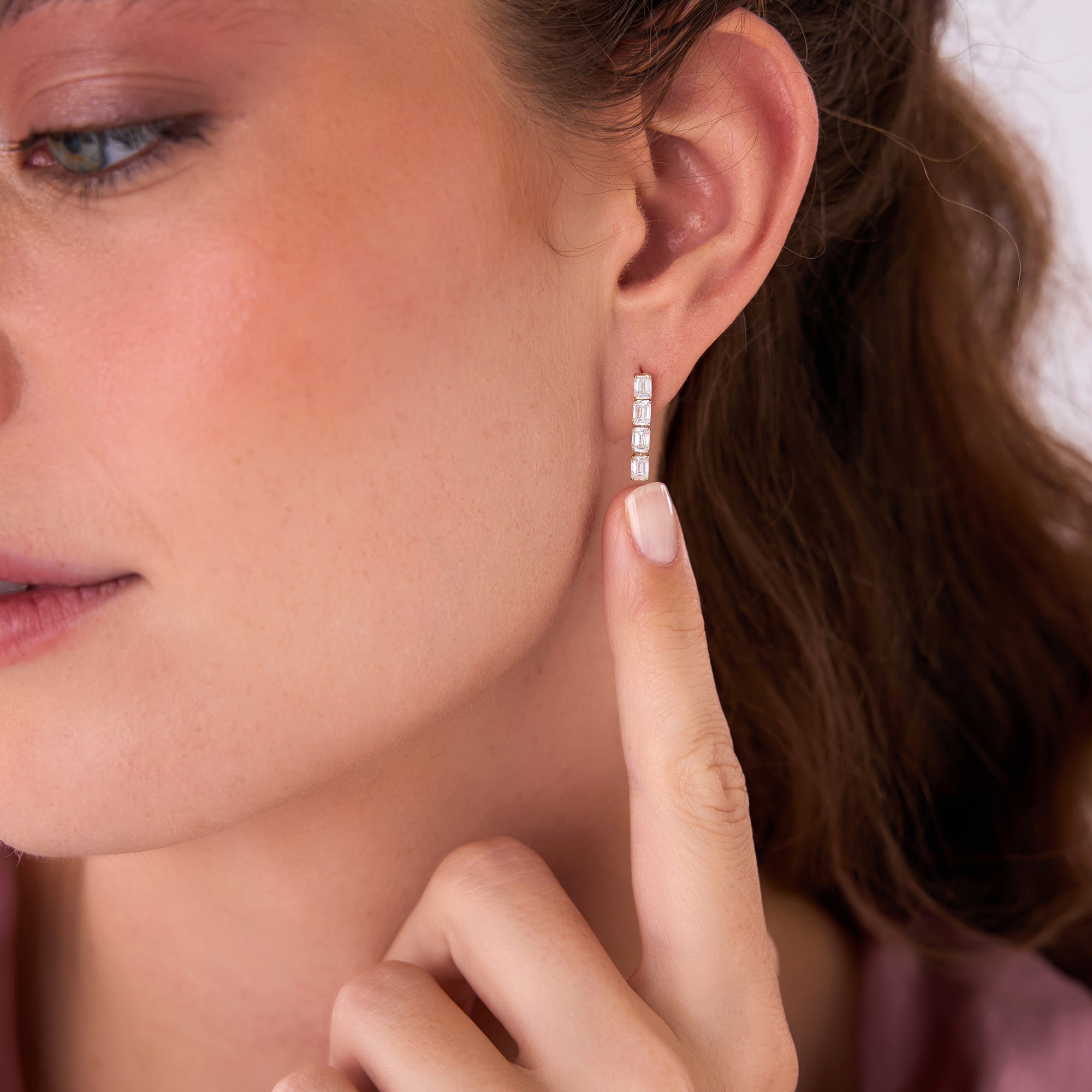 OBFJ0576 - 1.60 Ctw 14k Prong Setting Emerald Cut Lab Grown Diamond Dangling Stud Earrings - Alia 2