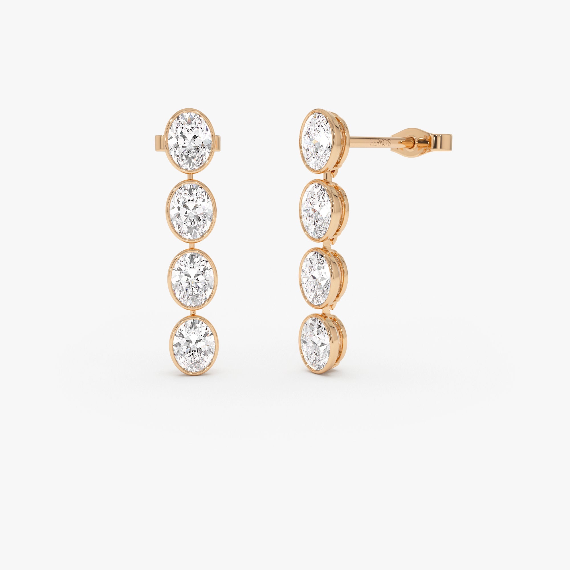 OBFJ0575 - 1.60 Ctw 14k Bezel Setting Oval Shape Lab Grown Diamond Dangling Stud Earrings - Bia 6