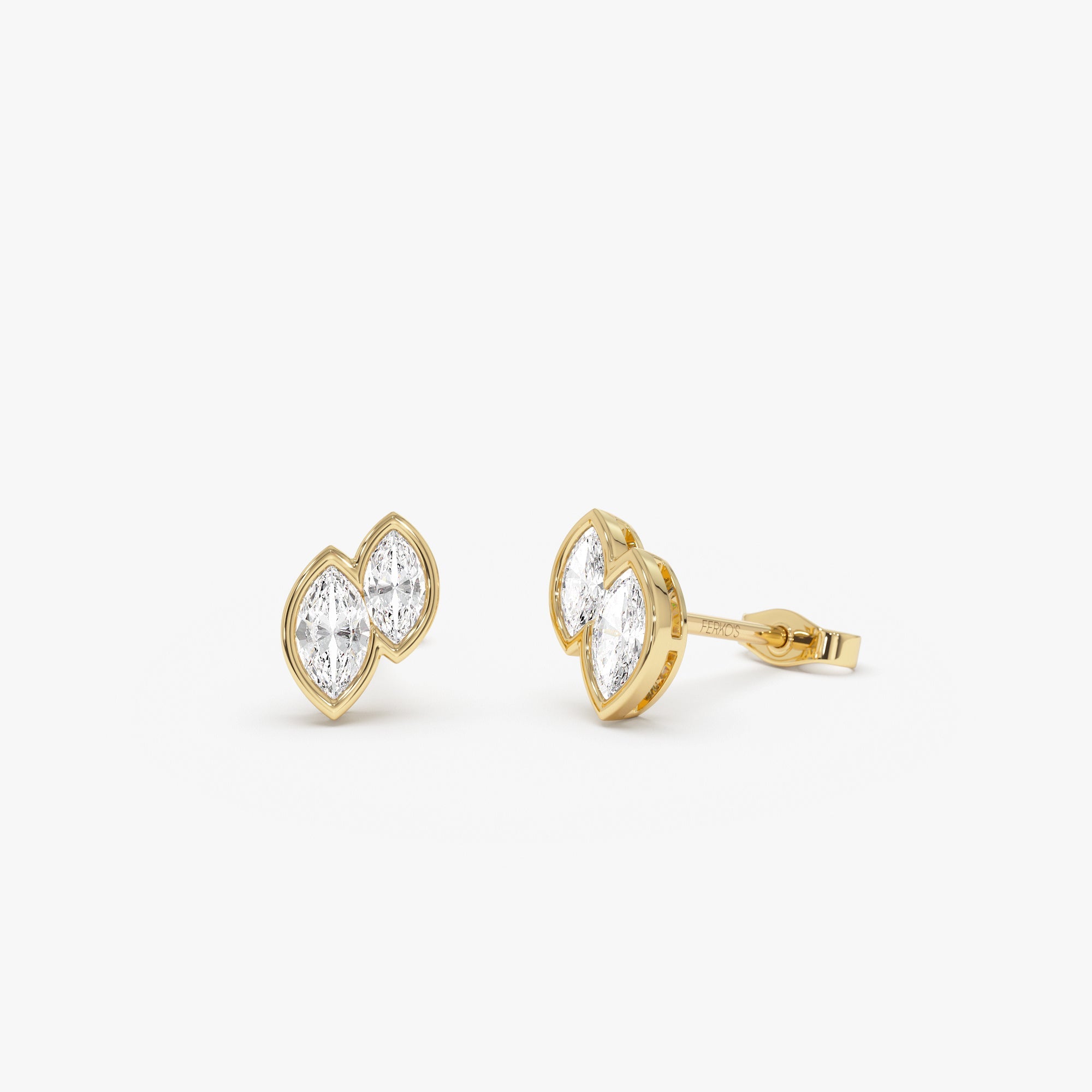 OBFJ0569 - 0.75 ctw 14k Lab Grown Marquise Shaped Diamond Double Bezel Stud Earrings - Gaia 1