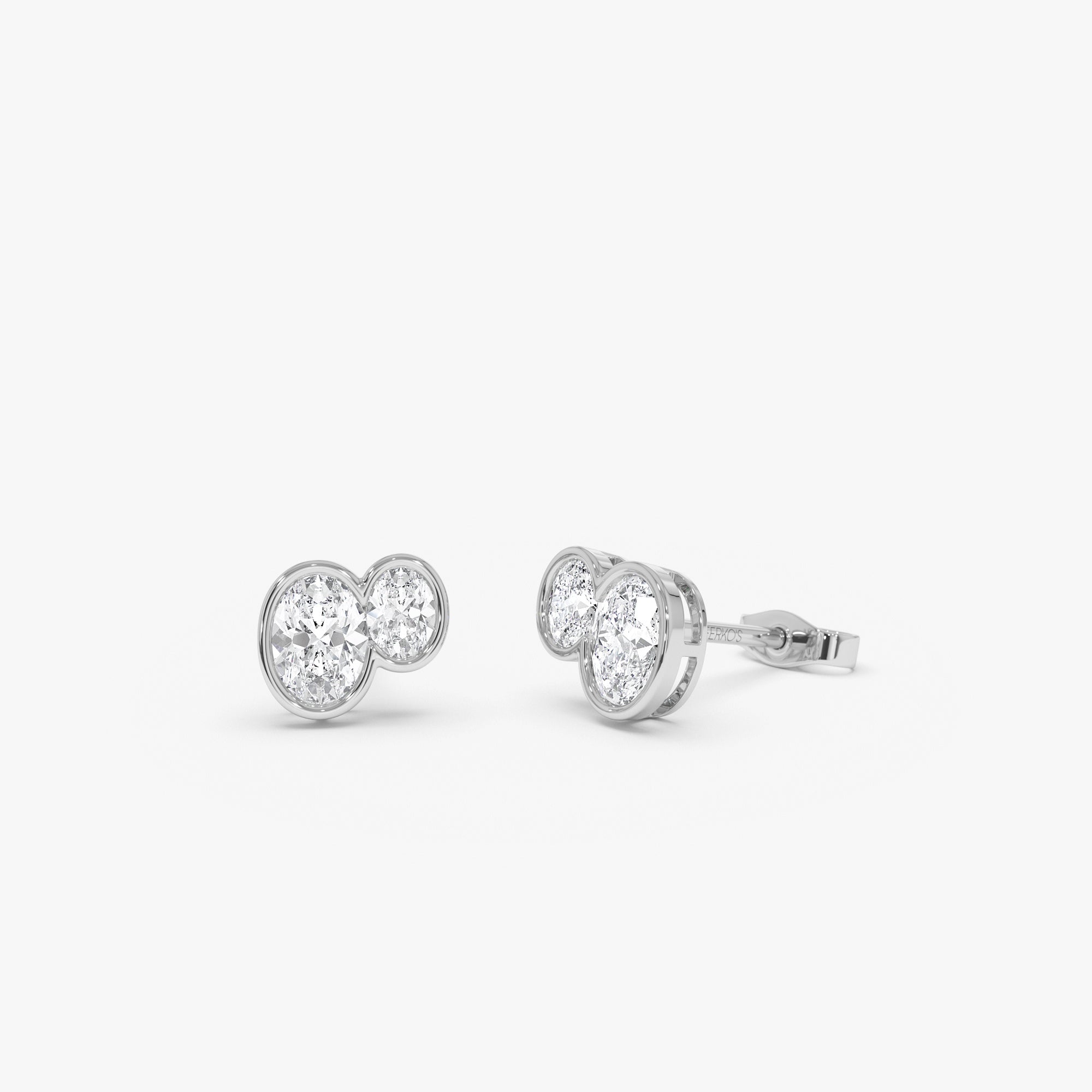OBFJ0572 - 1.00 ctw 14k Lab Grown Oval Shaped Diamond Double Bezel Stud Earrings - Elia 5