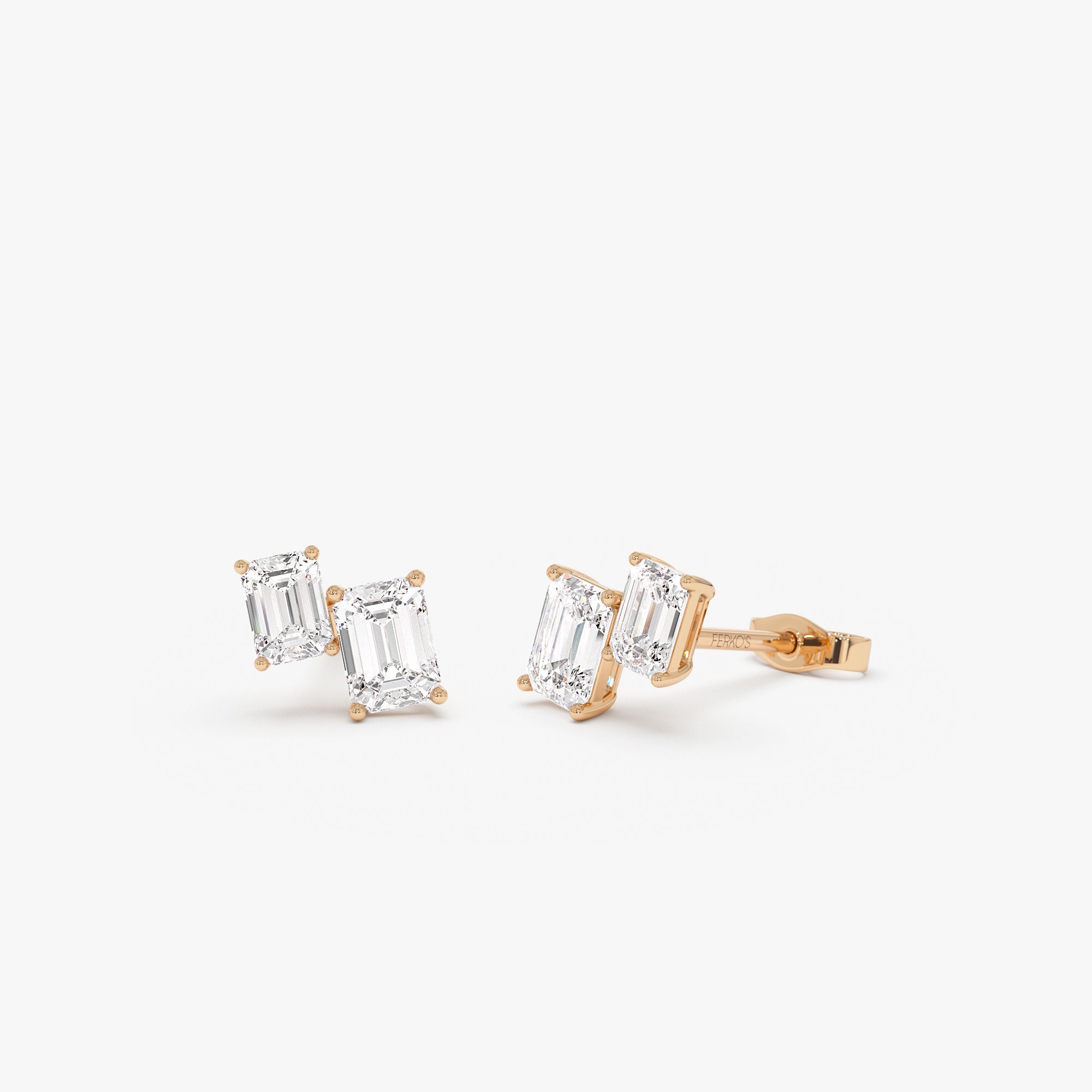 OBFJ0573 - 1.75 ctw 14k Lab Grown Emerald Cut Diamond Double Stud Earrings - Dana 6