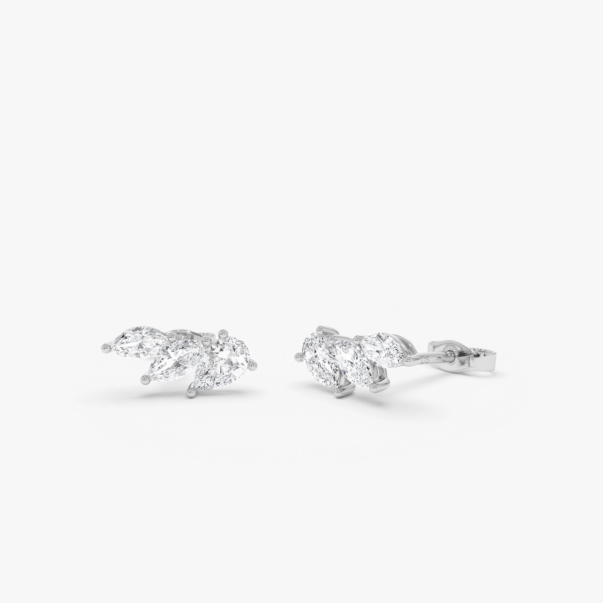 OBFJ0502 - 1.00 Ctw Prong Setting Lab Grown Mixed Shape Triple Cluster Stud Earrings - Caia earrings in selectable metal and diamond options - Roselle Jewelry view 6