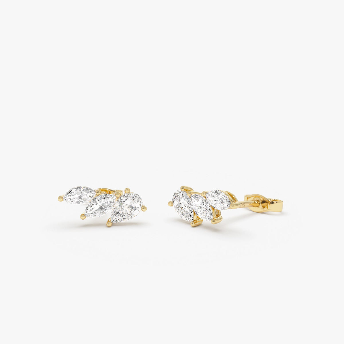OBFJ0502 - 1.00 Ctw Prong Setting Lab Grown Mixed Shape Triple Cluster Stud Earrings - Caia earrings in selectable metal and diamond options - Roselle Jewelry view 1