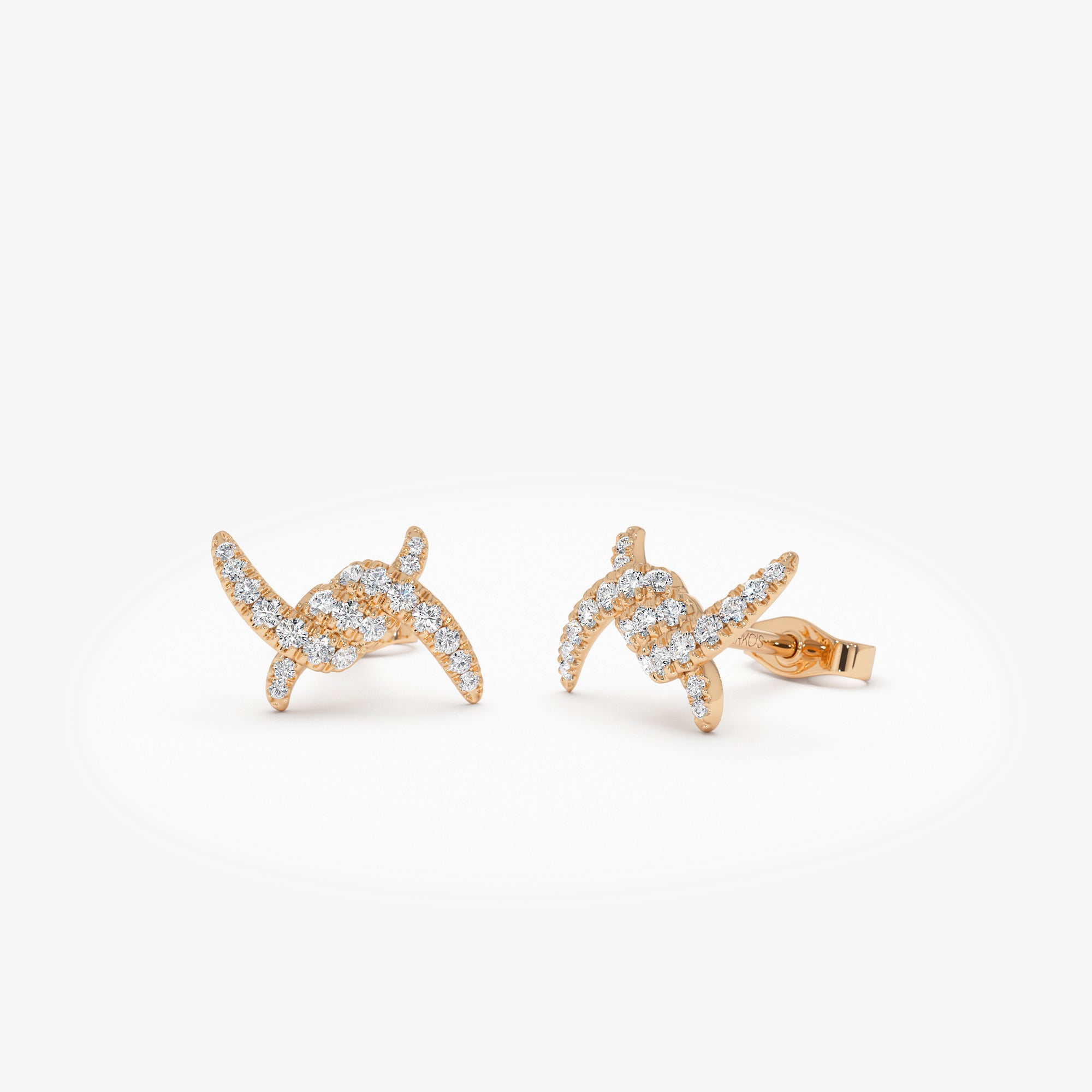 OBFJ0620 - 14k Diamond Knot Unique Stud Earrings 6