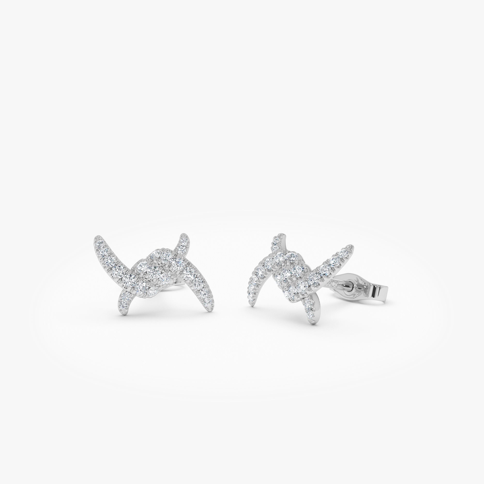 OBFJ0620 - 14k Diamond Knot Unique Stud Earrings 7