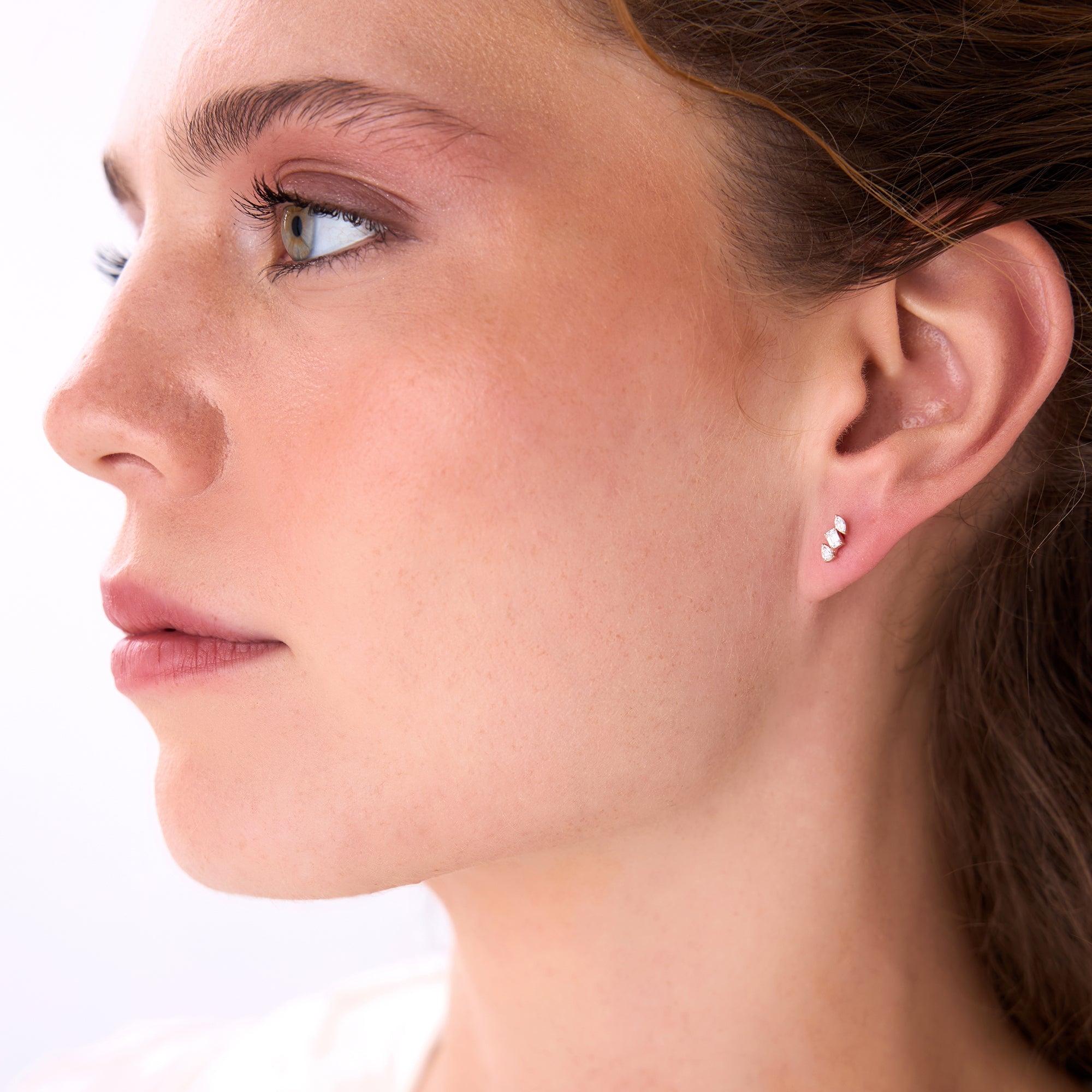 OBFJ0622 - 14k Emerald Cut Marquise and Pear Shaped Diamond Studs 3