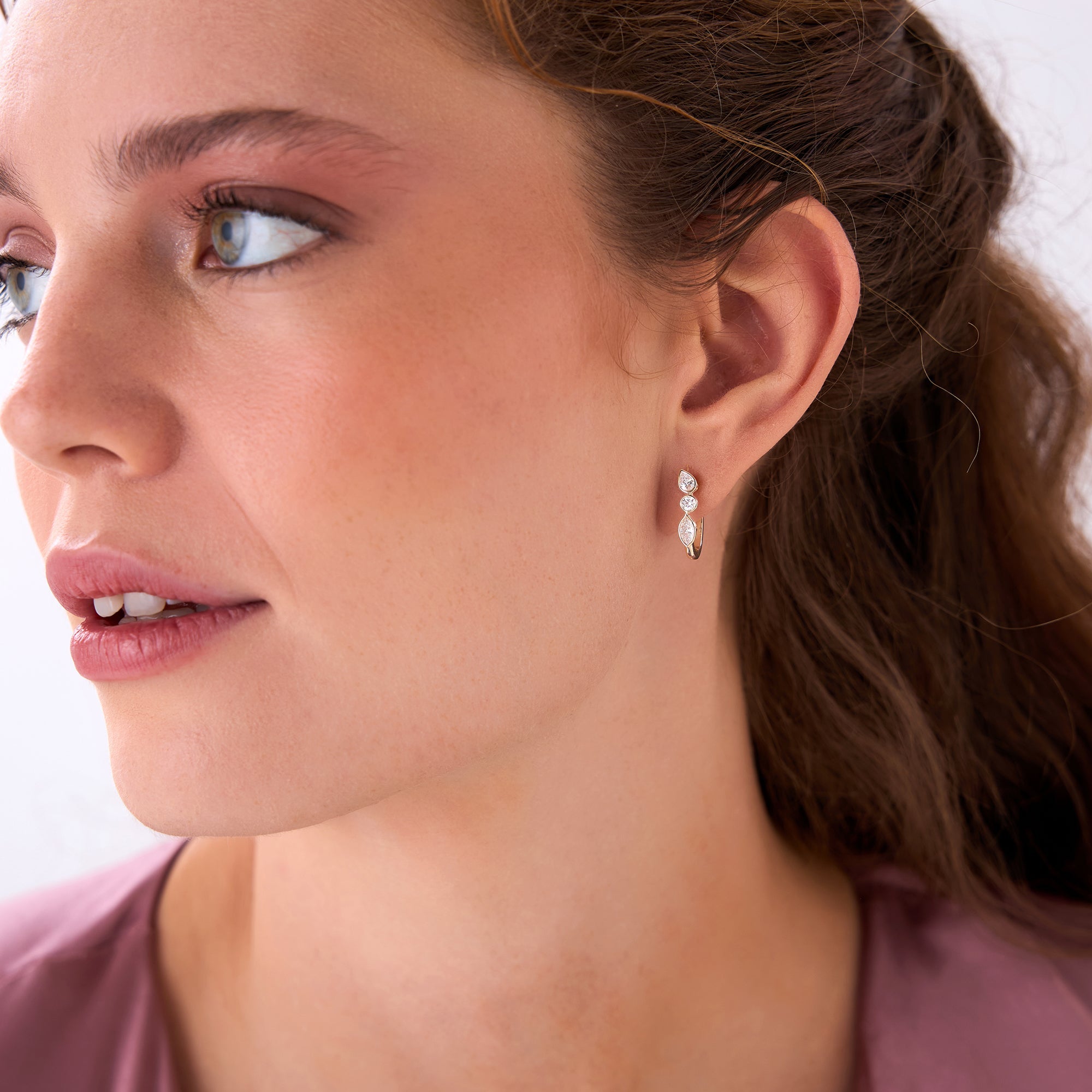 OBFJ0434 - 0.65 ctw 14k Marquise & Round Cut Lab Grown Diamond Hoop Earrings - Illaria 2